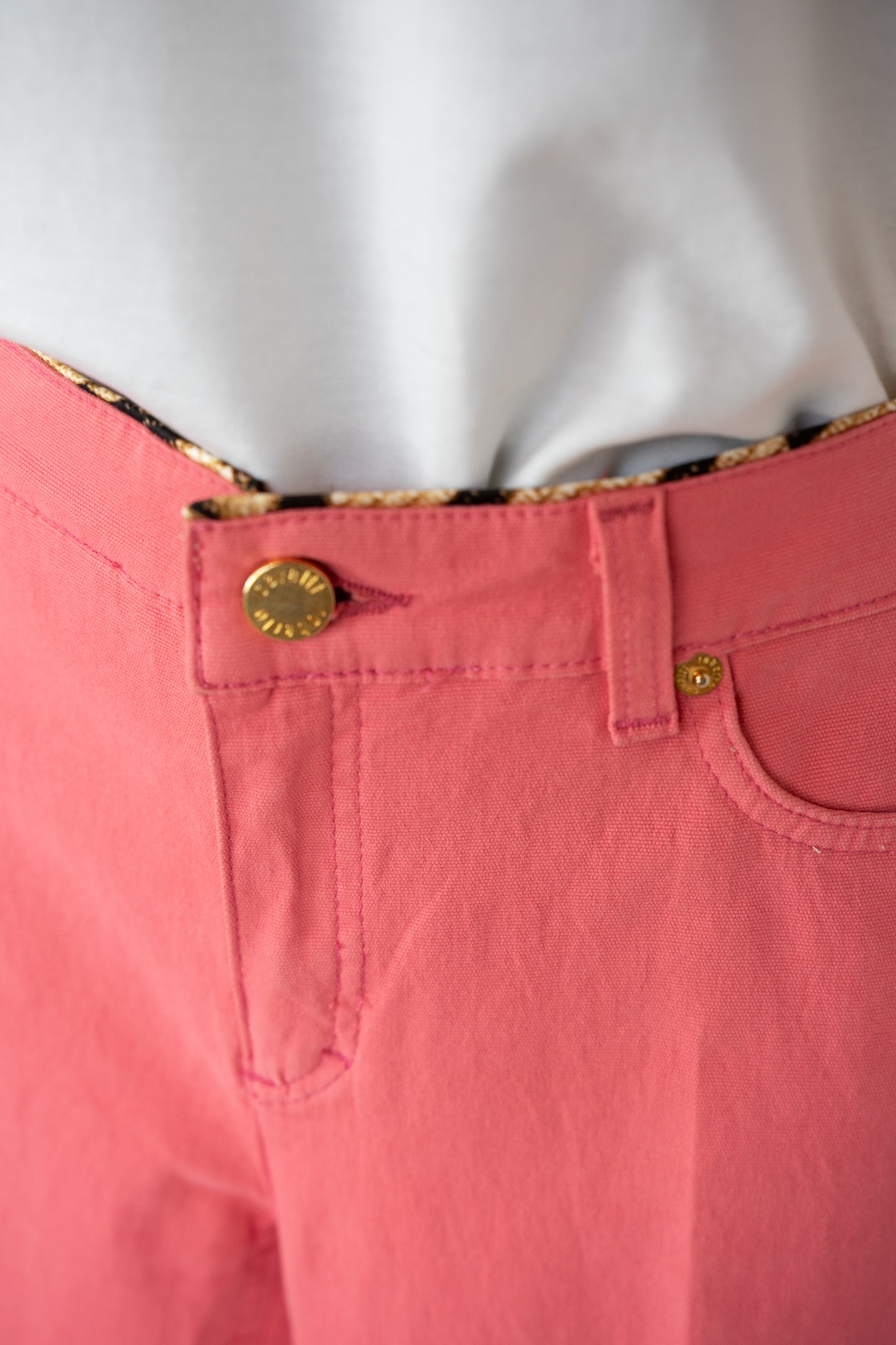 Roberto Cavalli Blush Pink Low-rise Bootcut Pants w/ Gold Rhinestone Plate on Pocket