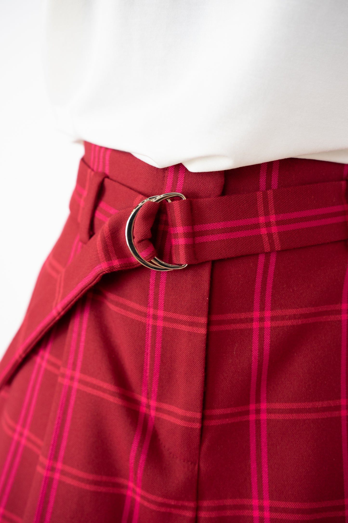 Jonathan Simkhai Red w Pink Plaid Mini Shorts w Belt