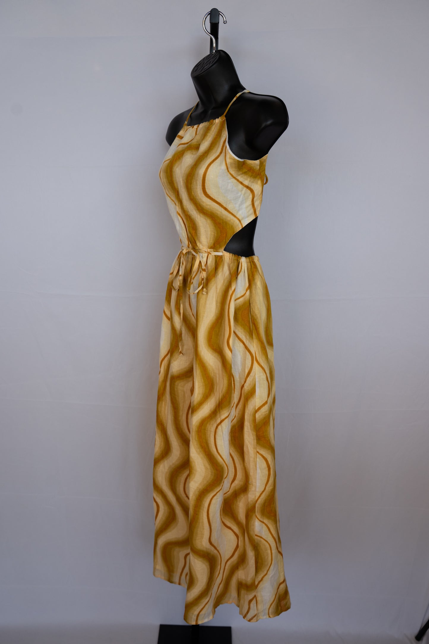 Faithfull the Brand Yellow Brown Yellow & Orange Floral Halter Neck Maxi Dress
