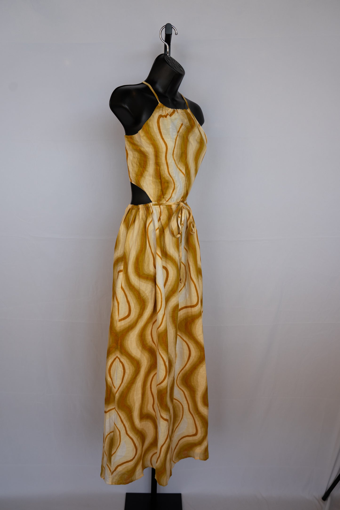 Faithfull the Brand Yellow Brown Yellow & Orange Floral Halter Neck Maxi Dress