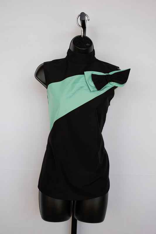 Prada Black Sleeveless Mock Neck Blouse w/ Tiffany Blue Stripe