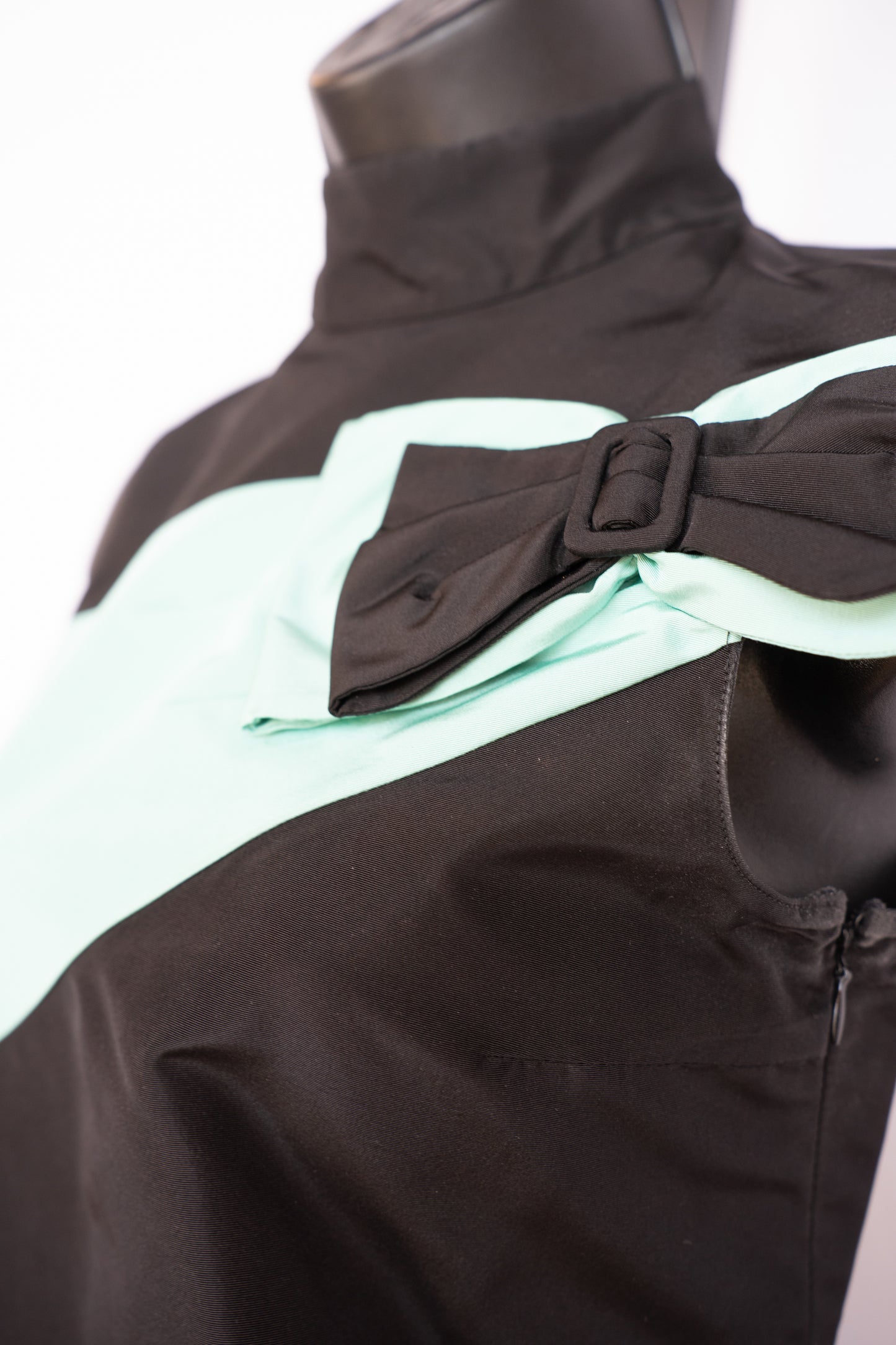 Prada Black Sleeveless Mock Neck Blouse w/ Tiffany Blue Stripe