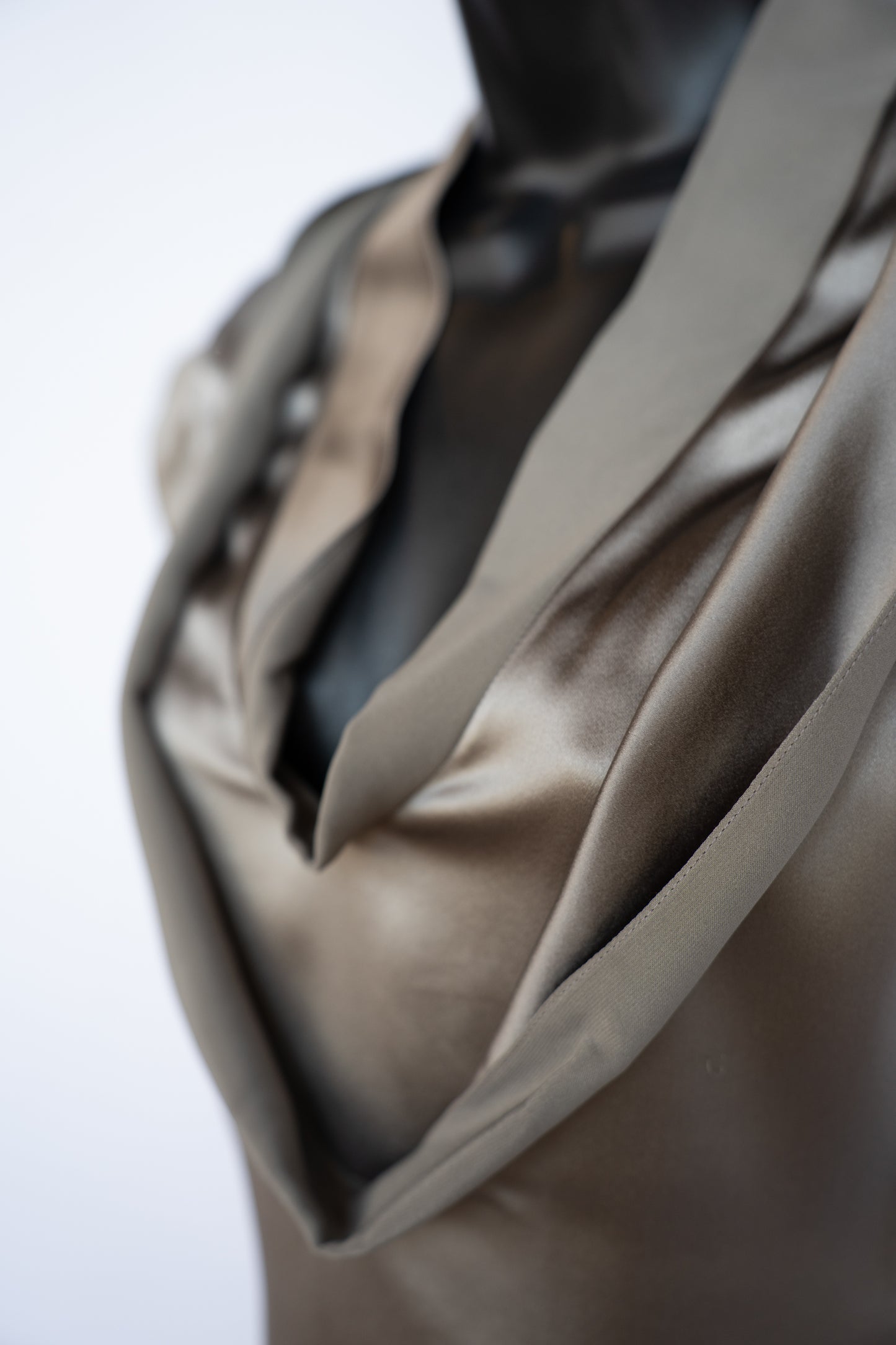 Saint Laurent Taupe Silk Short Sleeve Blouse w/ Double Neckline