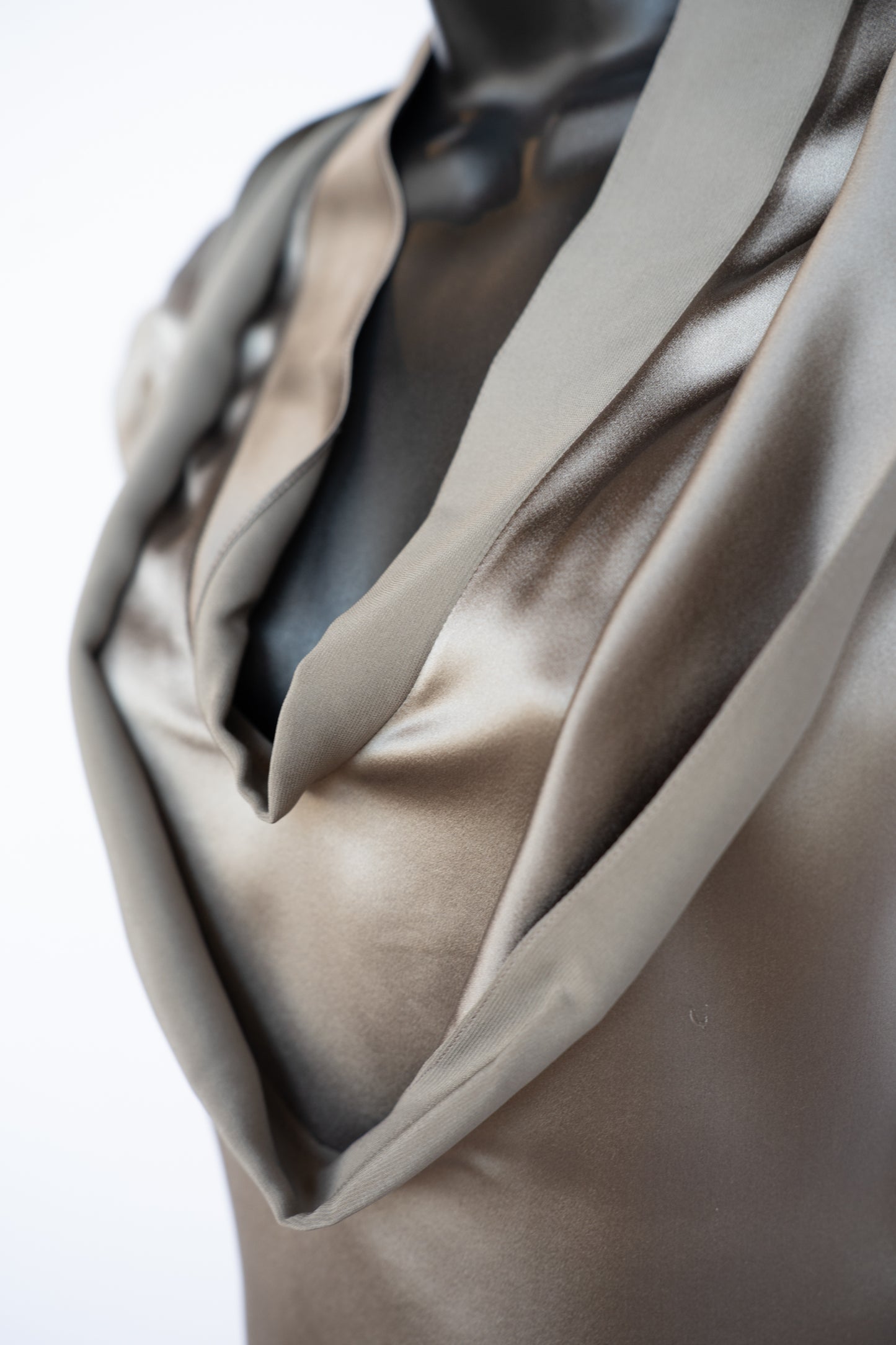Saint Laurent Taupe Silk Short Sleeve Blouse w/ Double Neckline