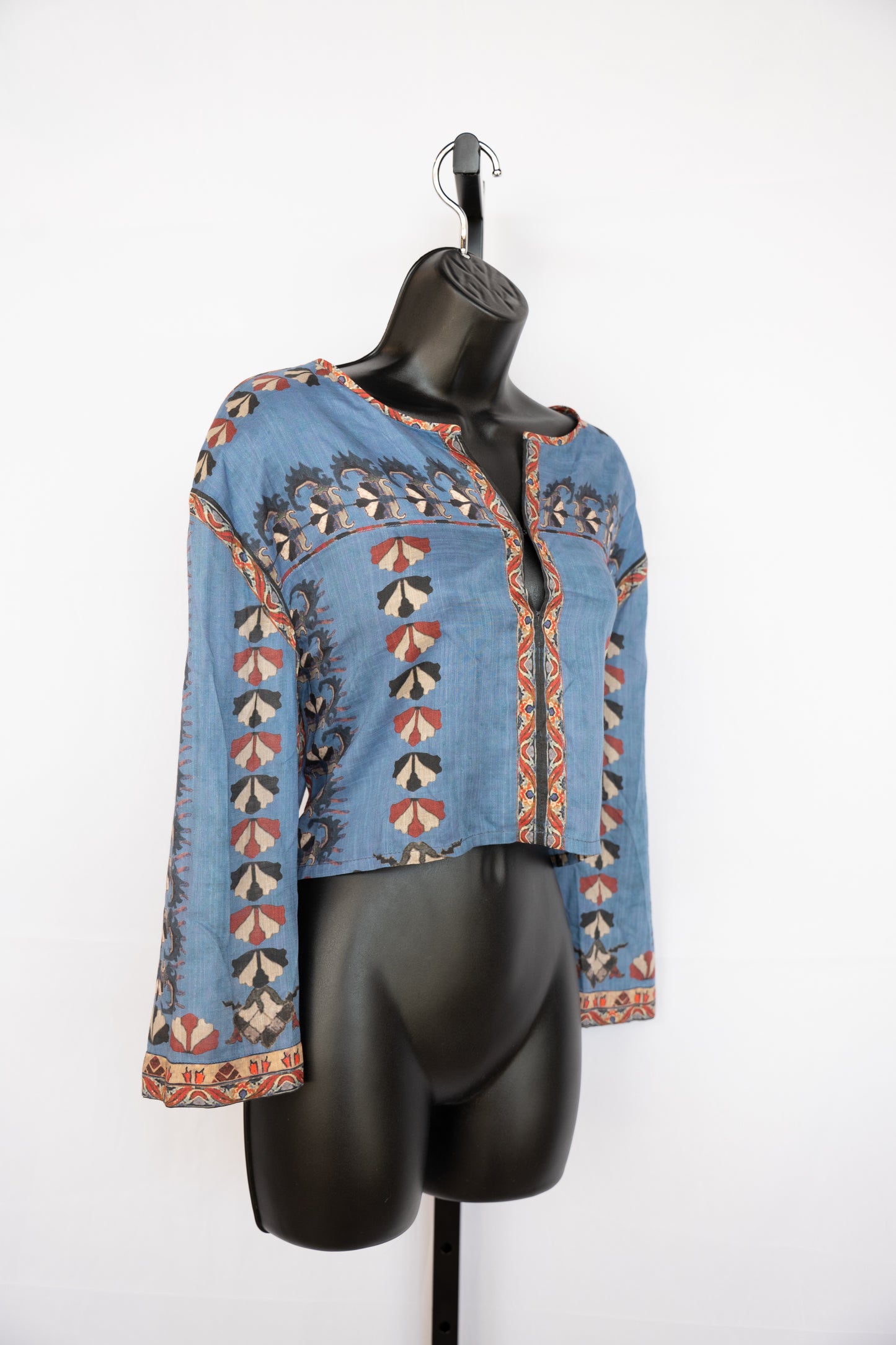 Isabel Marant Blue Patterned Cropped 3/4 Sleeve V-Neck Blouse NWT