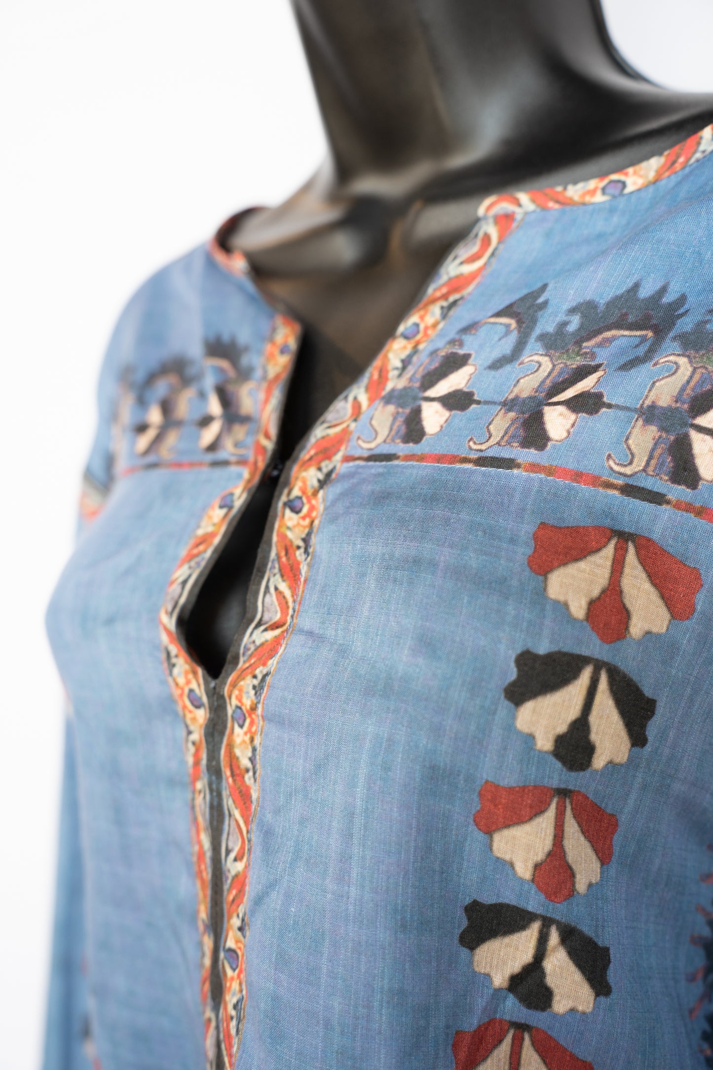 Isabel Marant Blue Patterned Cropped 3/4 Sleeve V-Neck Blouse NWT