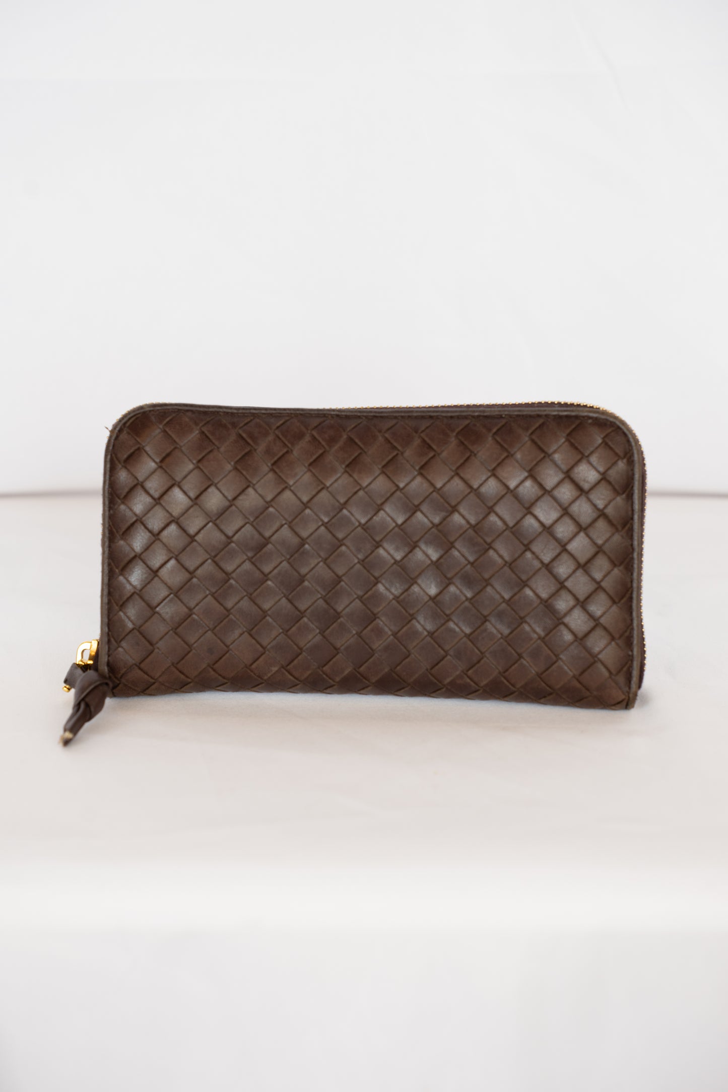 Bottega Veneta Chocolate Brown Intrecciato Zip Around Wallet