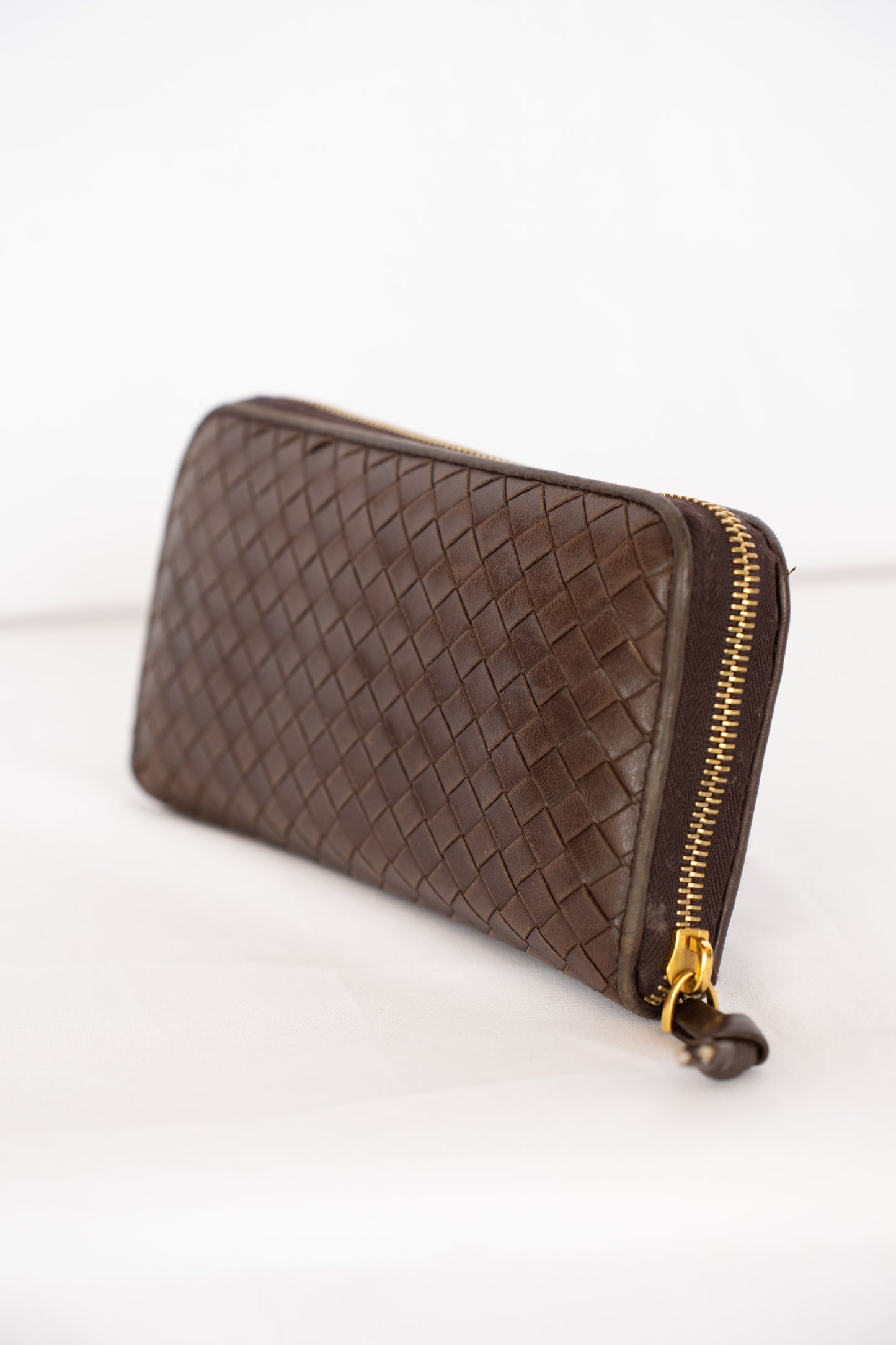 Bottega Veneta Chocolate Brown Intrecciato Zip Around Wallet