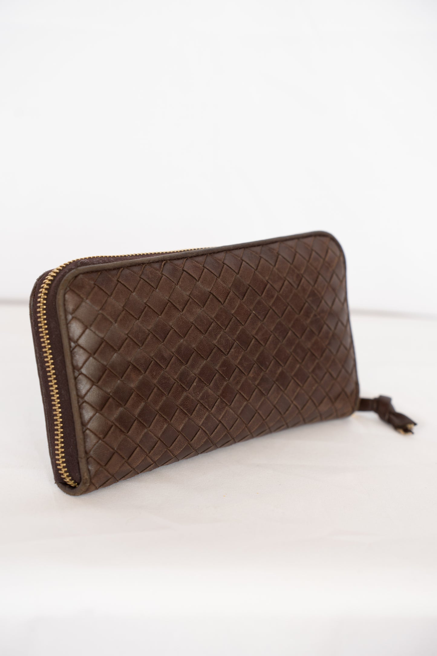 Bottega Veneta Chocolate Brown Intrecciato Zip Around Wallet