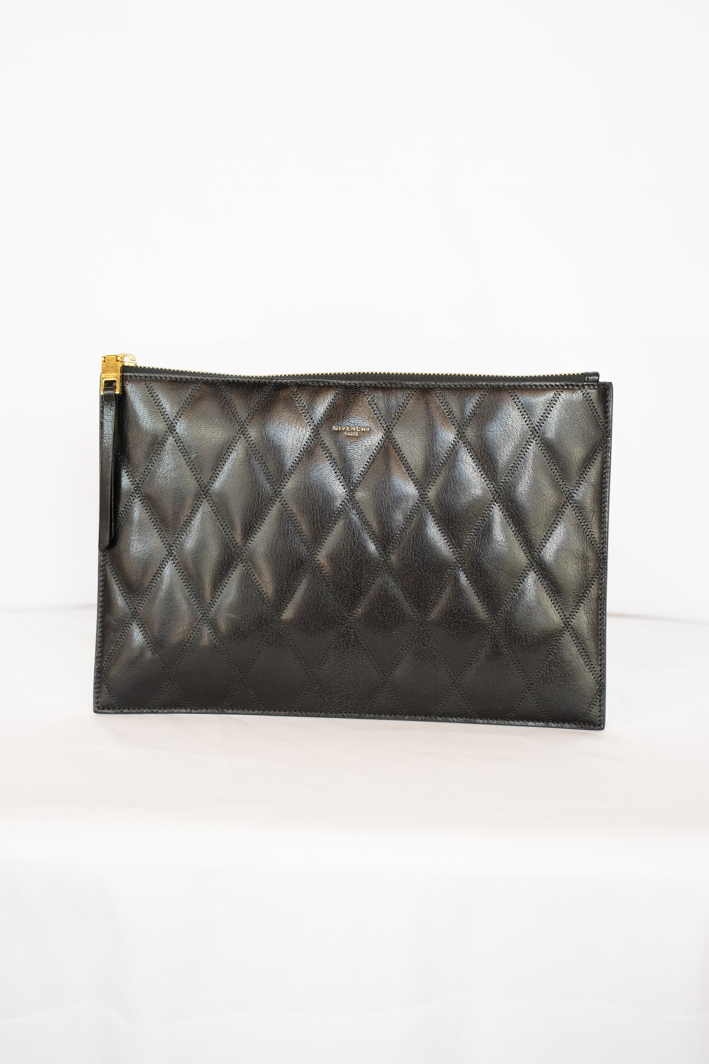 Givenchy Black Leather Quilted Clutch Zipper Pouch