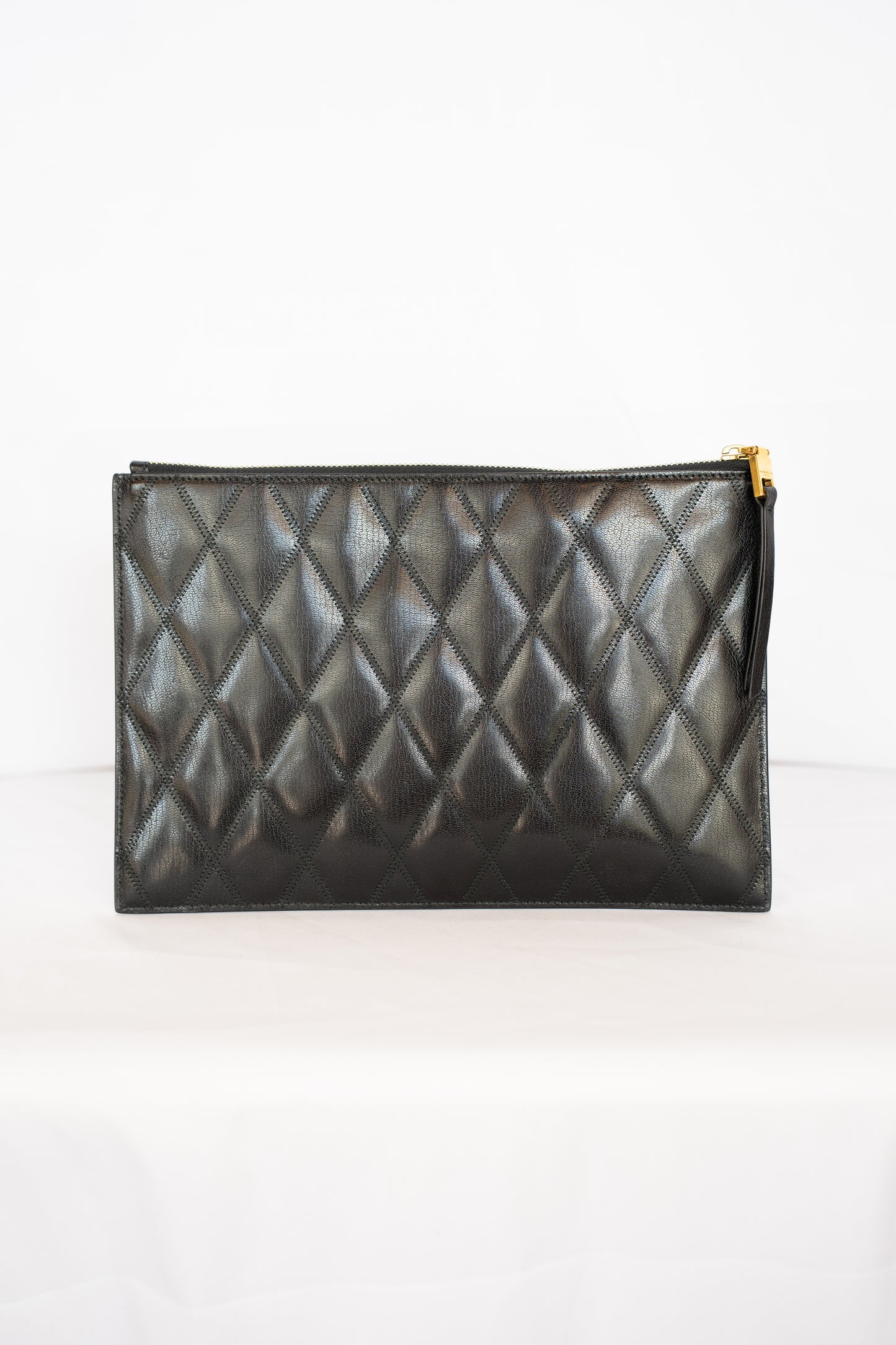 Givenchy Black Leather Quilted Clutch Zipper Pouch