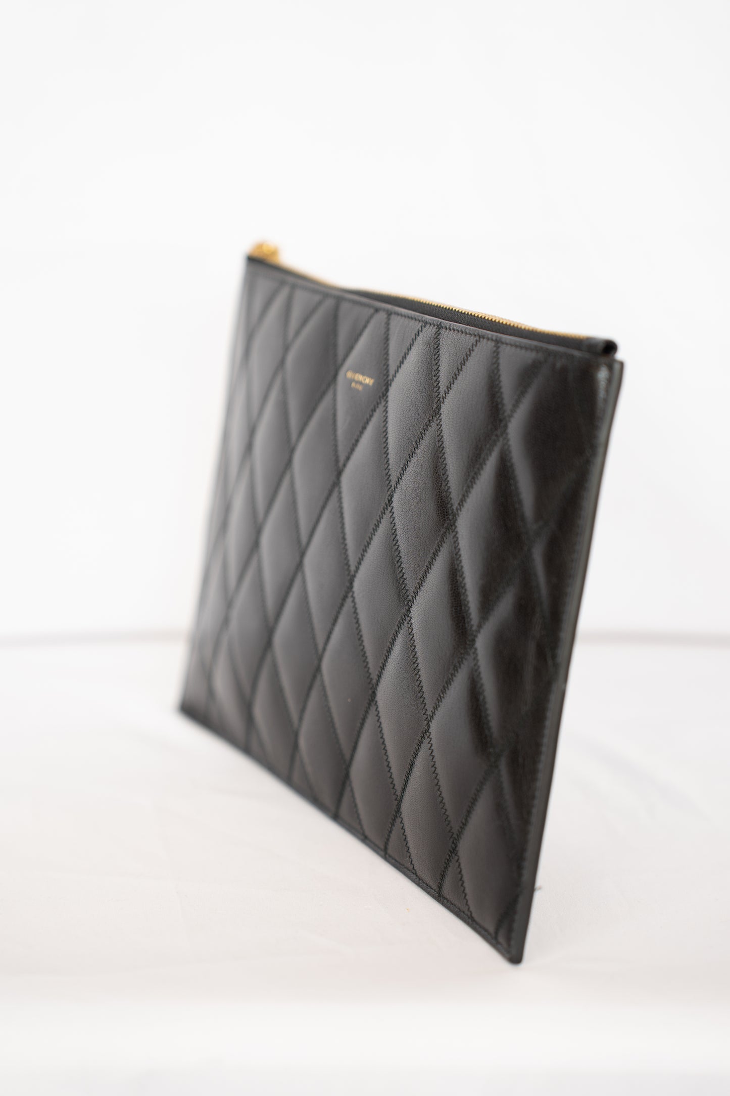 Givenchy Black Leather Quilted Clutch Zipper Pouch