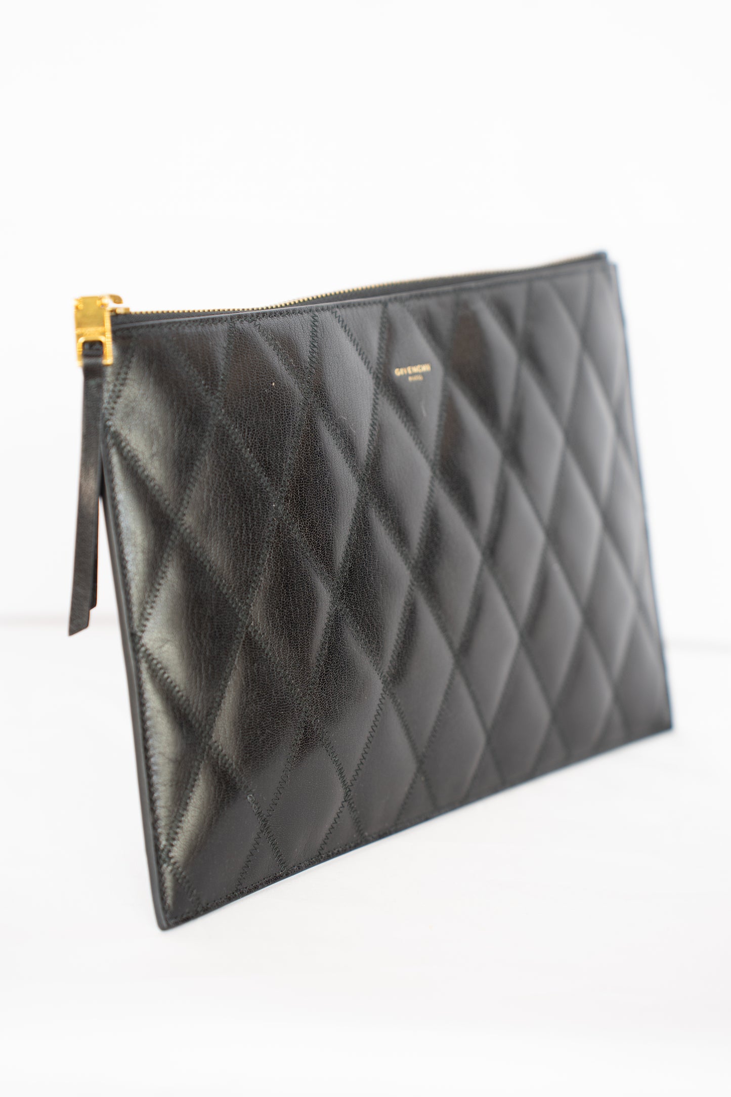 Givenchy Black Leather Quilted Clutch Zipper Pouch