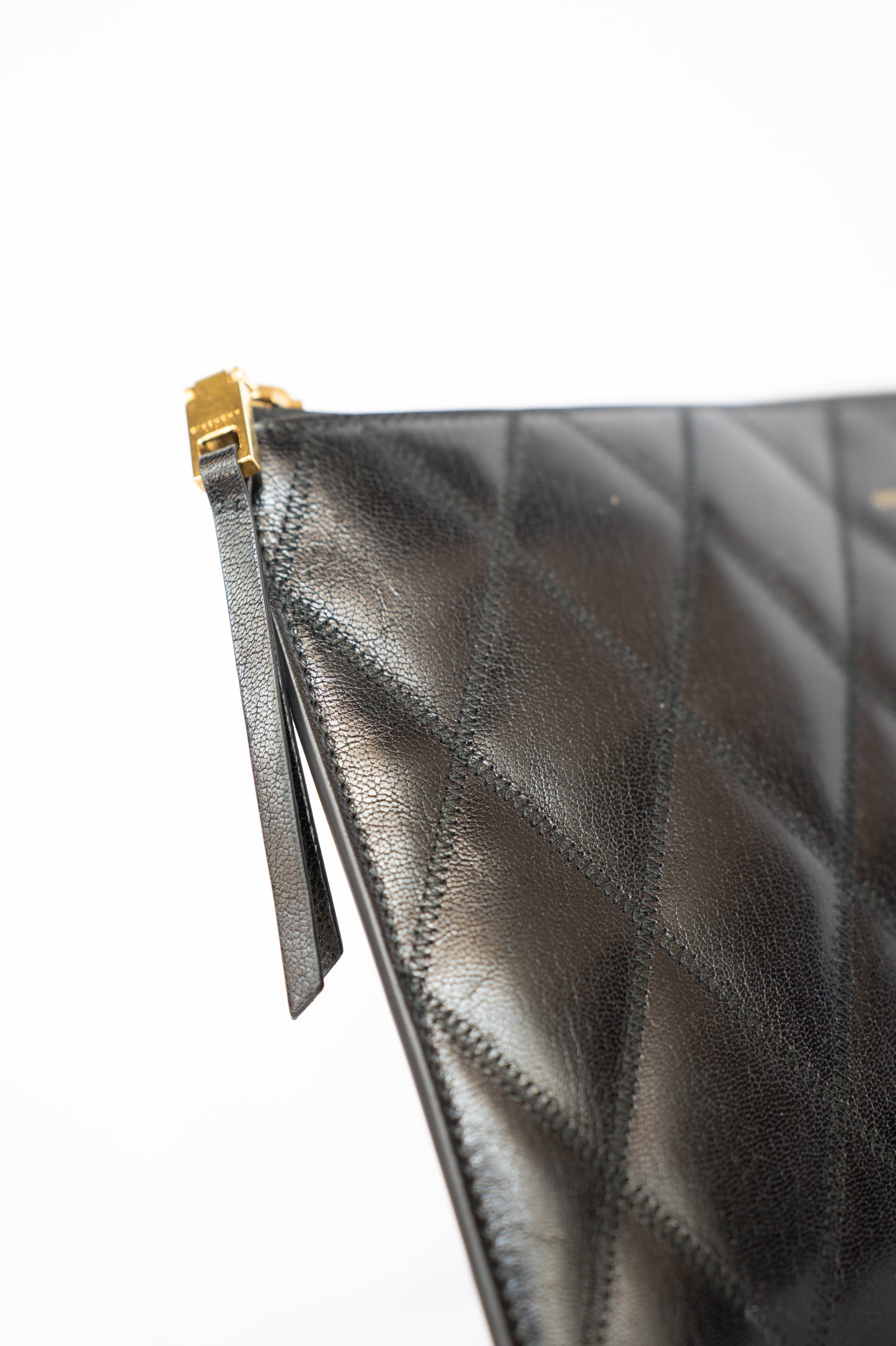 Givenchy Black Leather Quilted Clutch Zipper Pouch
