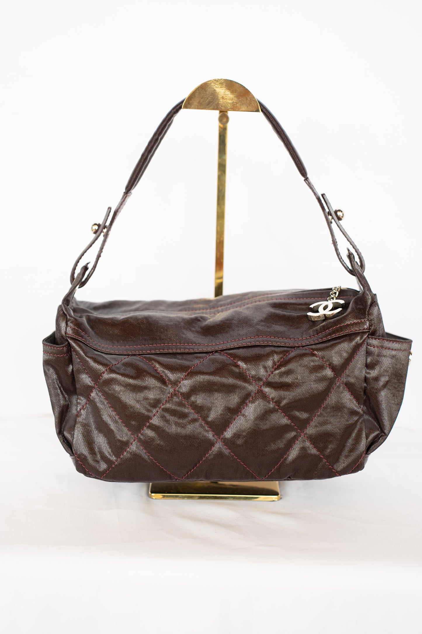 Chanel Brown/Plum Quilted Shoulder Bag w/ CC Zipper Pull
