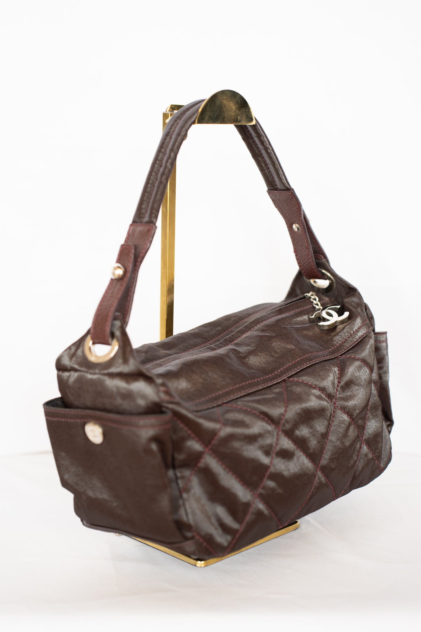 Chanel Brown/Plum Quilted Shoulder Bag w/ CC Zipper Pull