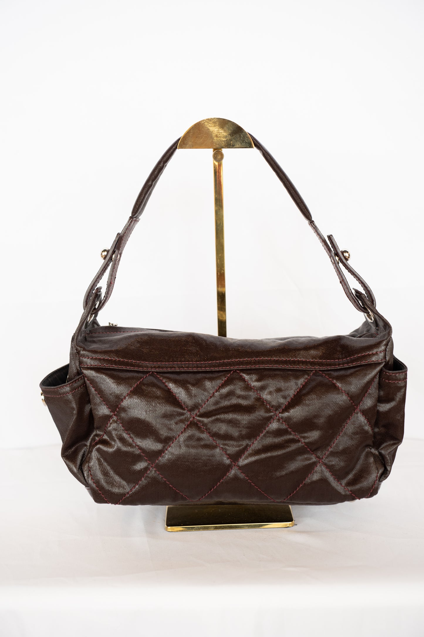 Chanel Brown/Plum Quilted Shoulder Bag w/ CC Zipper Pull