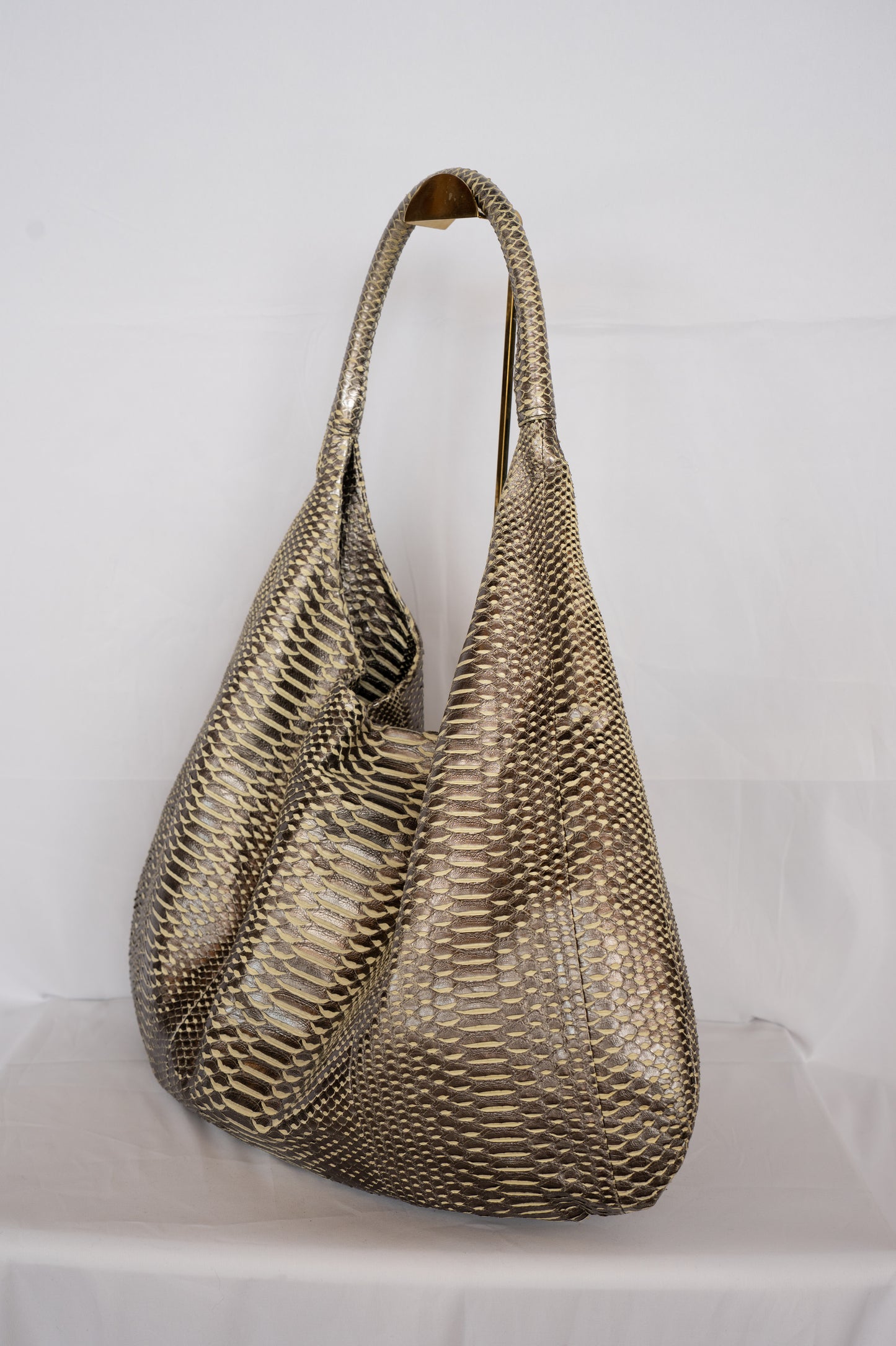Devi Kroell Metallic Snakeskin Oversized Hobo Shoulder Bag
