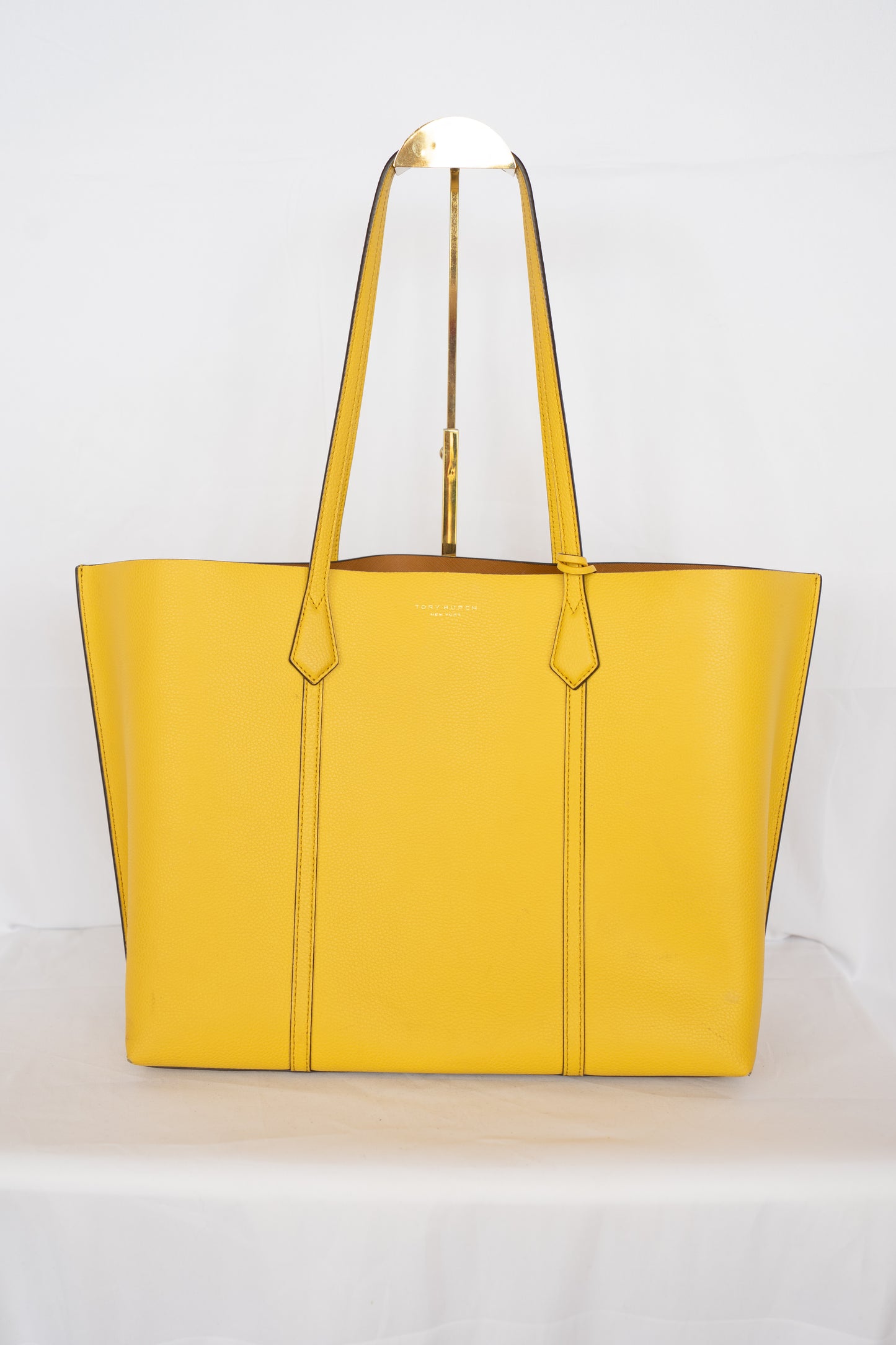 Tory Burch Pebbled Leather Mustard Yellow Large "Perry" Tote