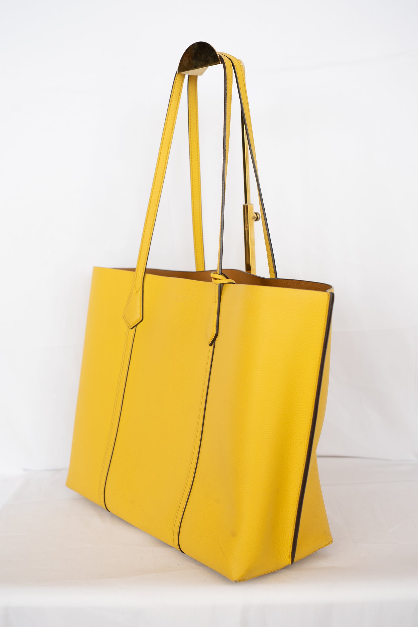 Tory Burch Pebbled Leather Mustard Yellow Large "Perry" Tote
