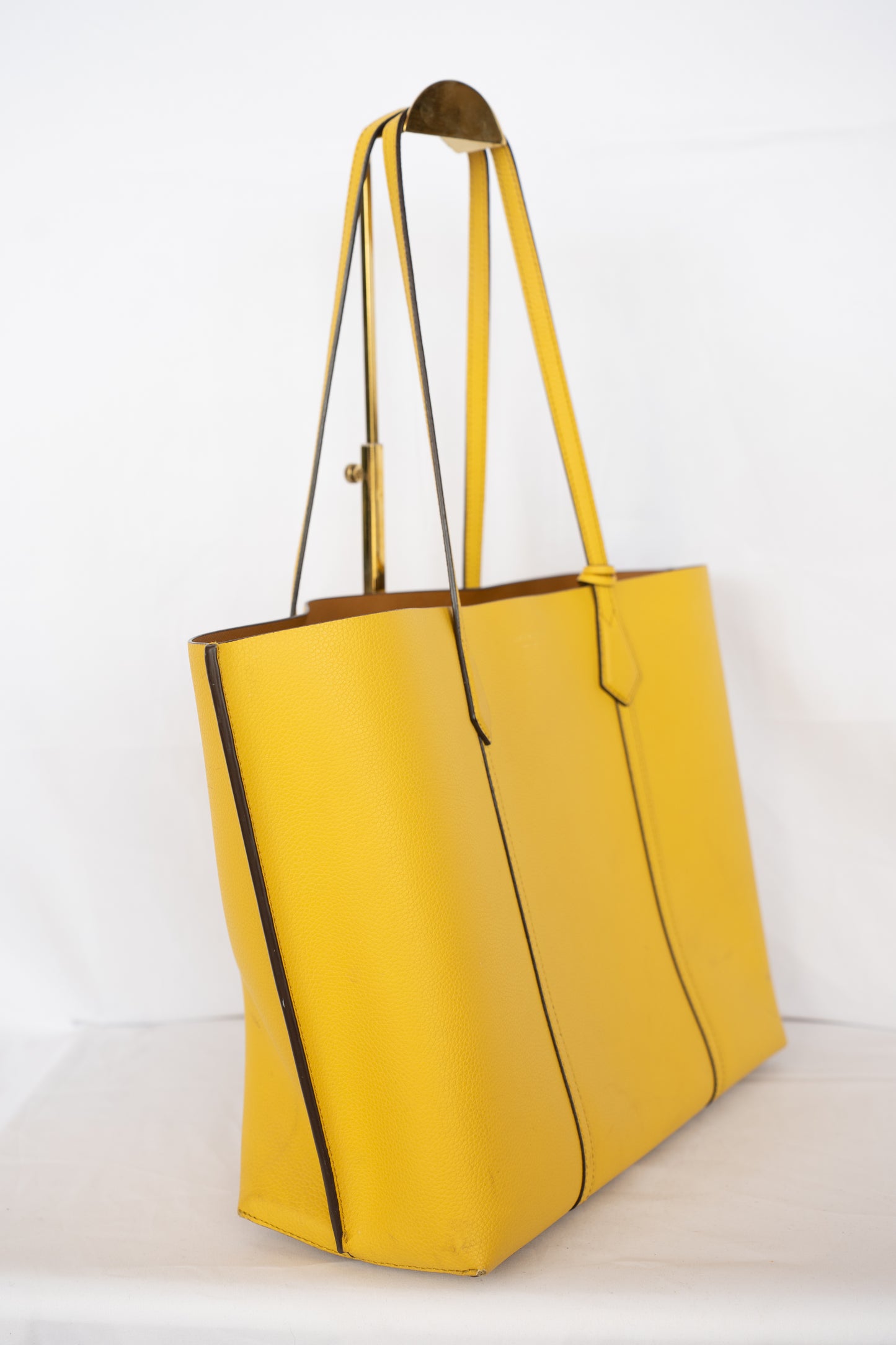 Tory Burch Pebbled Leather Mustard Yellow Large "Perry" Tote