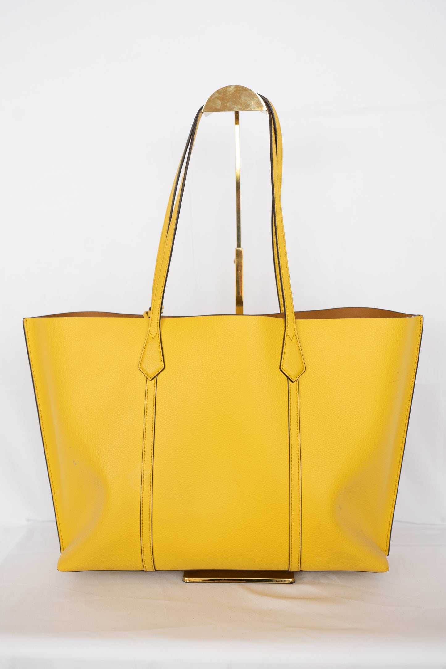 Tory Burch Pebbled Leather Mustard Yellow Large "Perry" Tote
