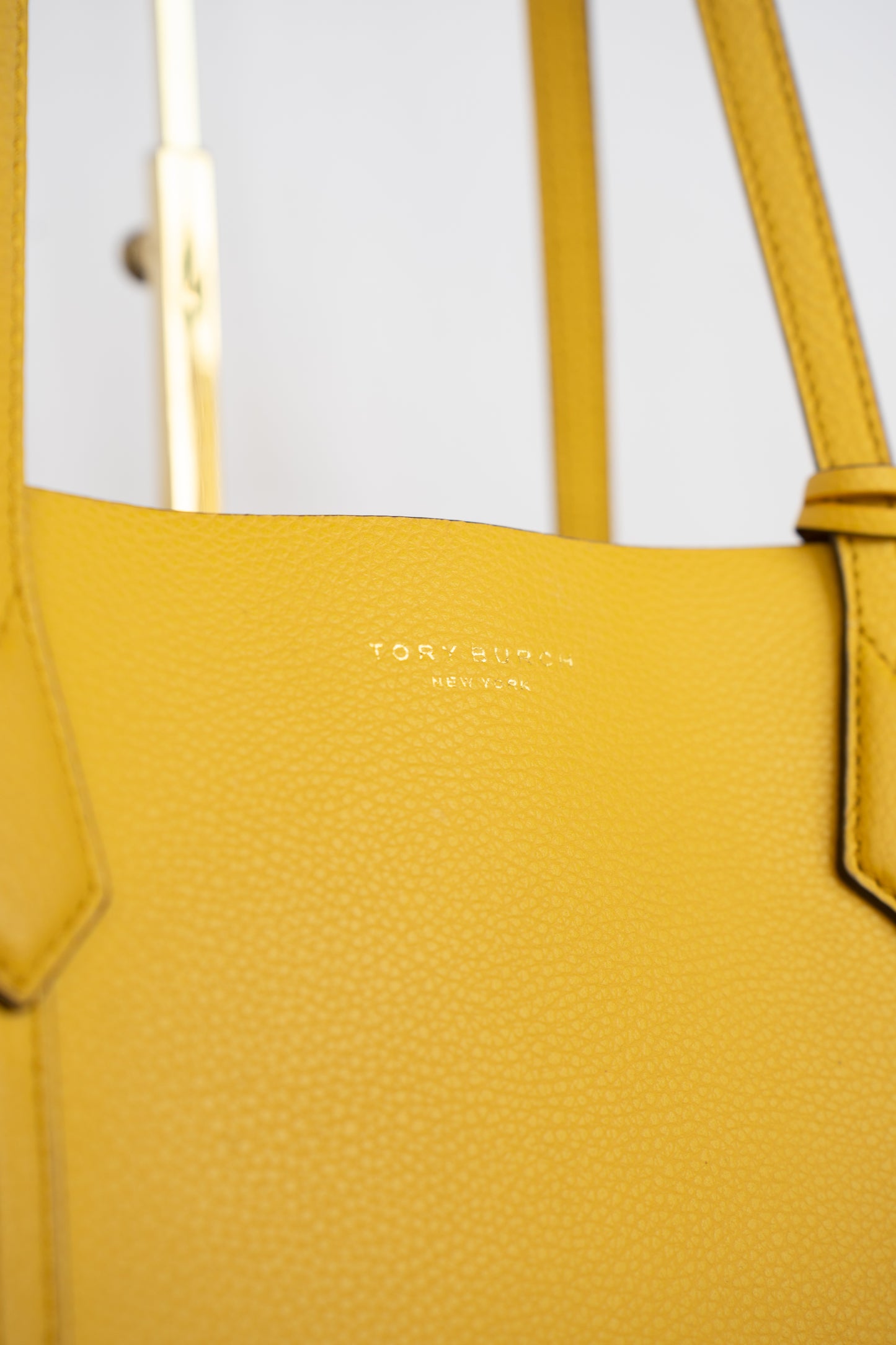 Tory Burch Pebbled Leather Mustard Yellow Large "Perry" Tote