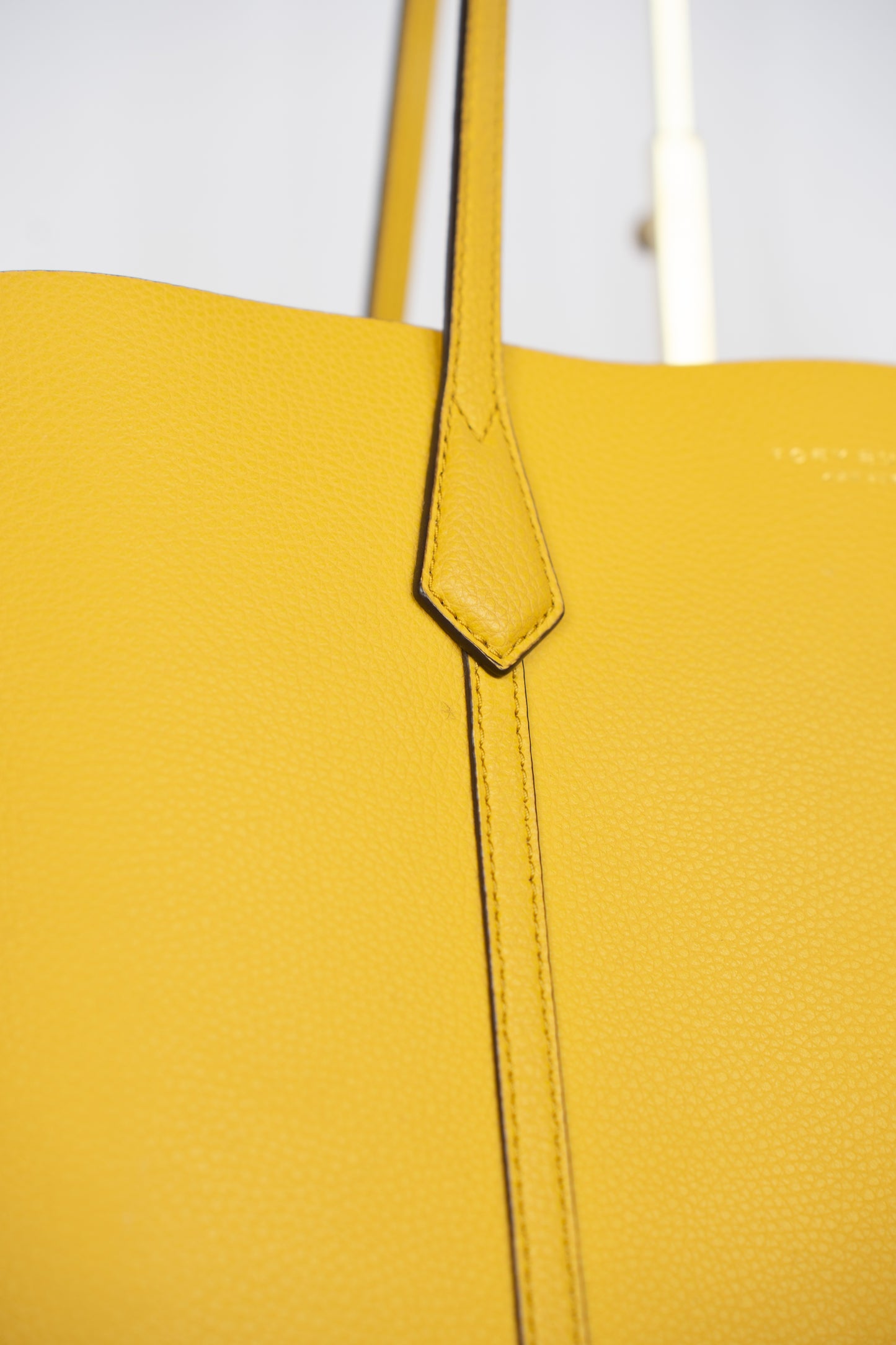 Tory Burch Pebbled Leather Mustard Yellow Large "Perry" Tote