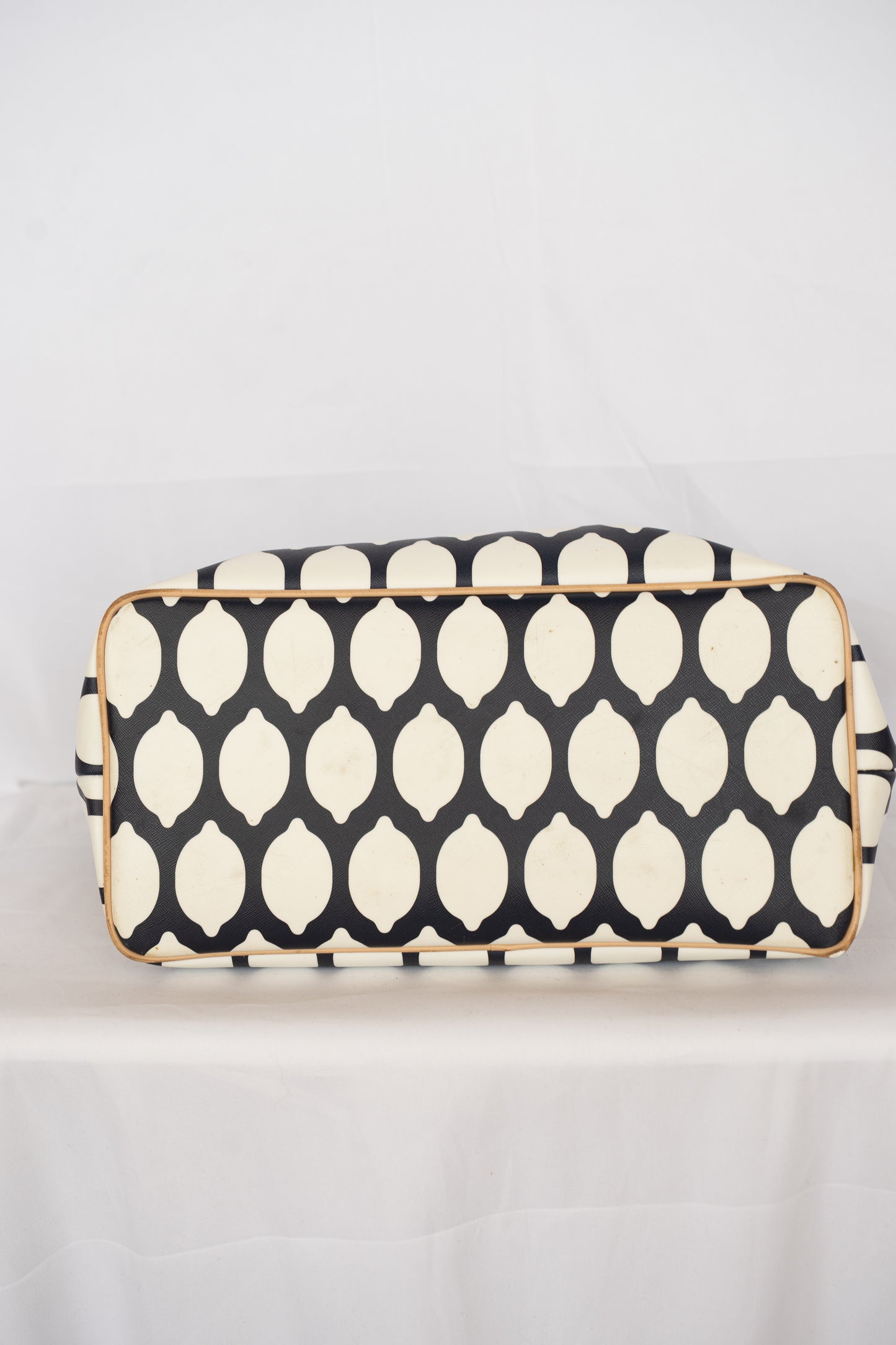 Kate Spade Navy & White Lemon Pattern Tote with Beige Handles