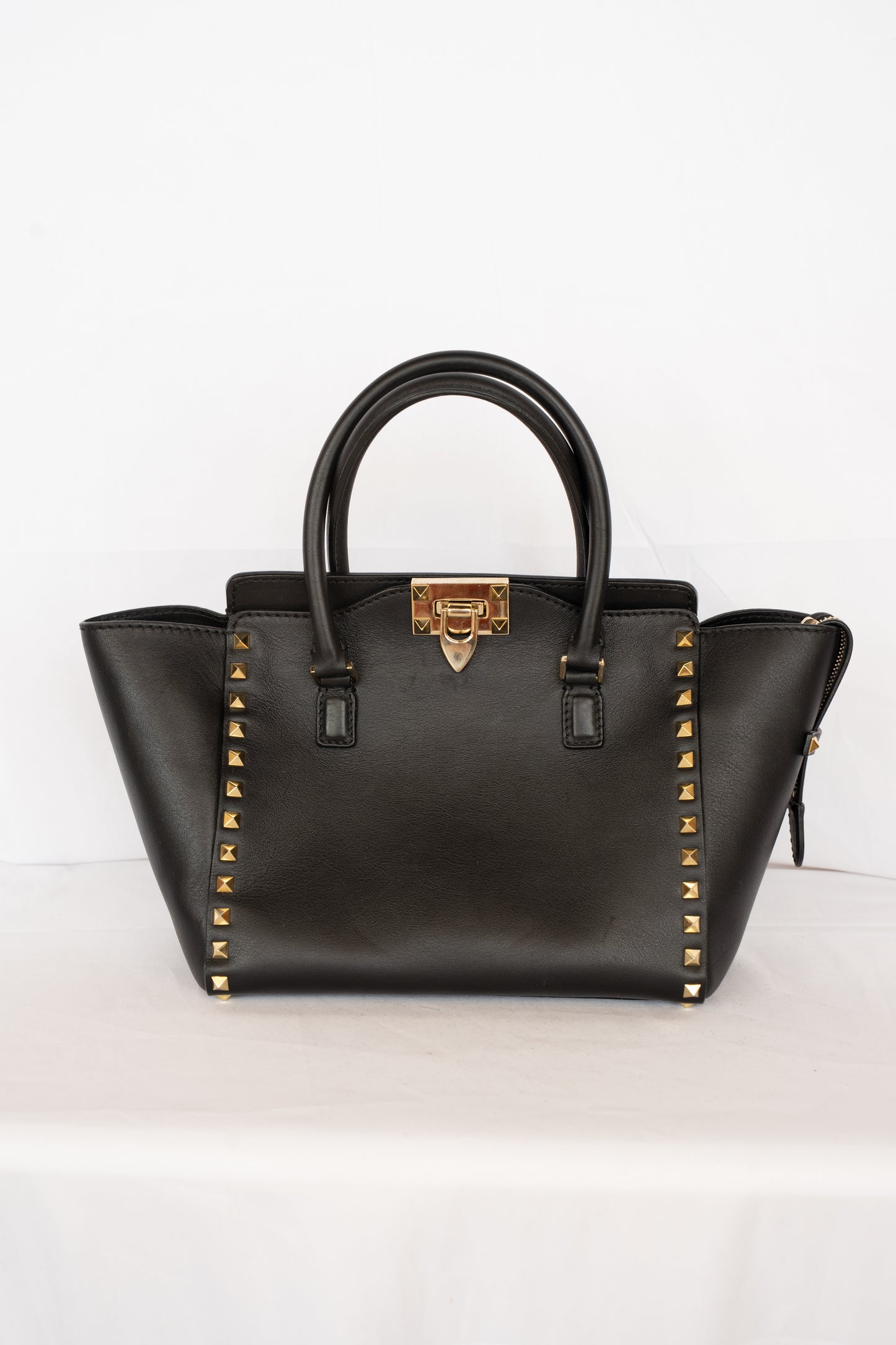 Valentino Black Small Rockstud Top Handle Tote