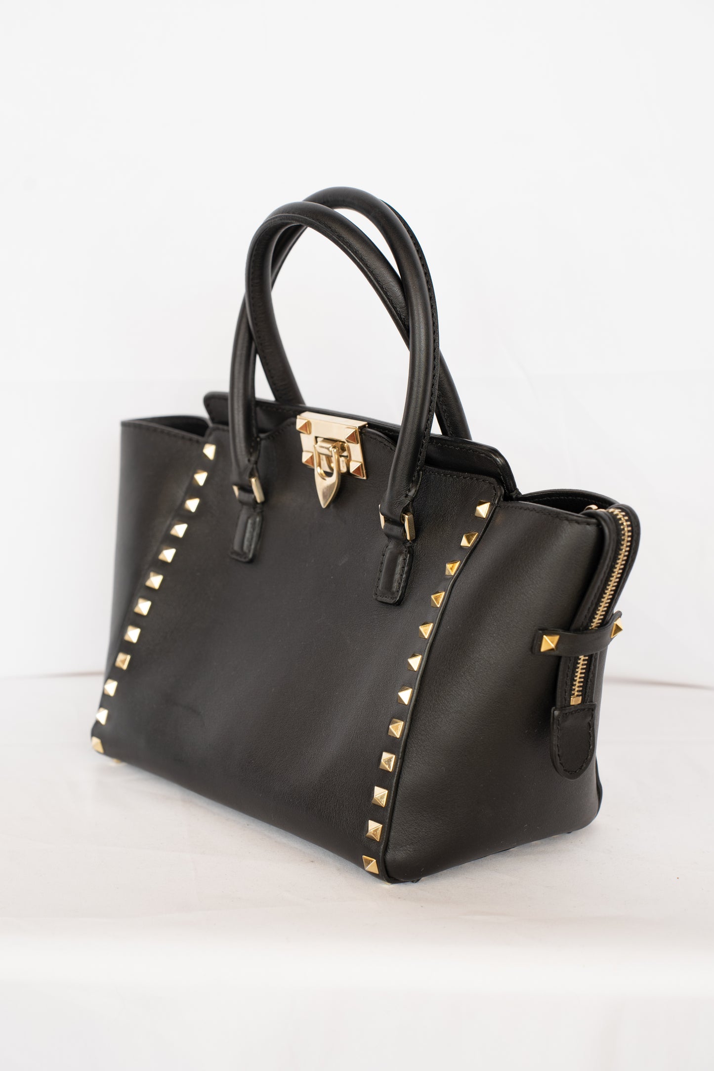 Valentino Black Small Rockstud Top Handle Tote