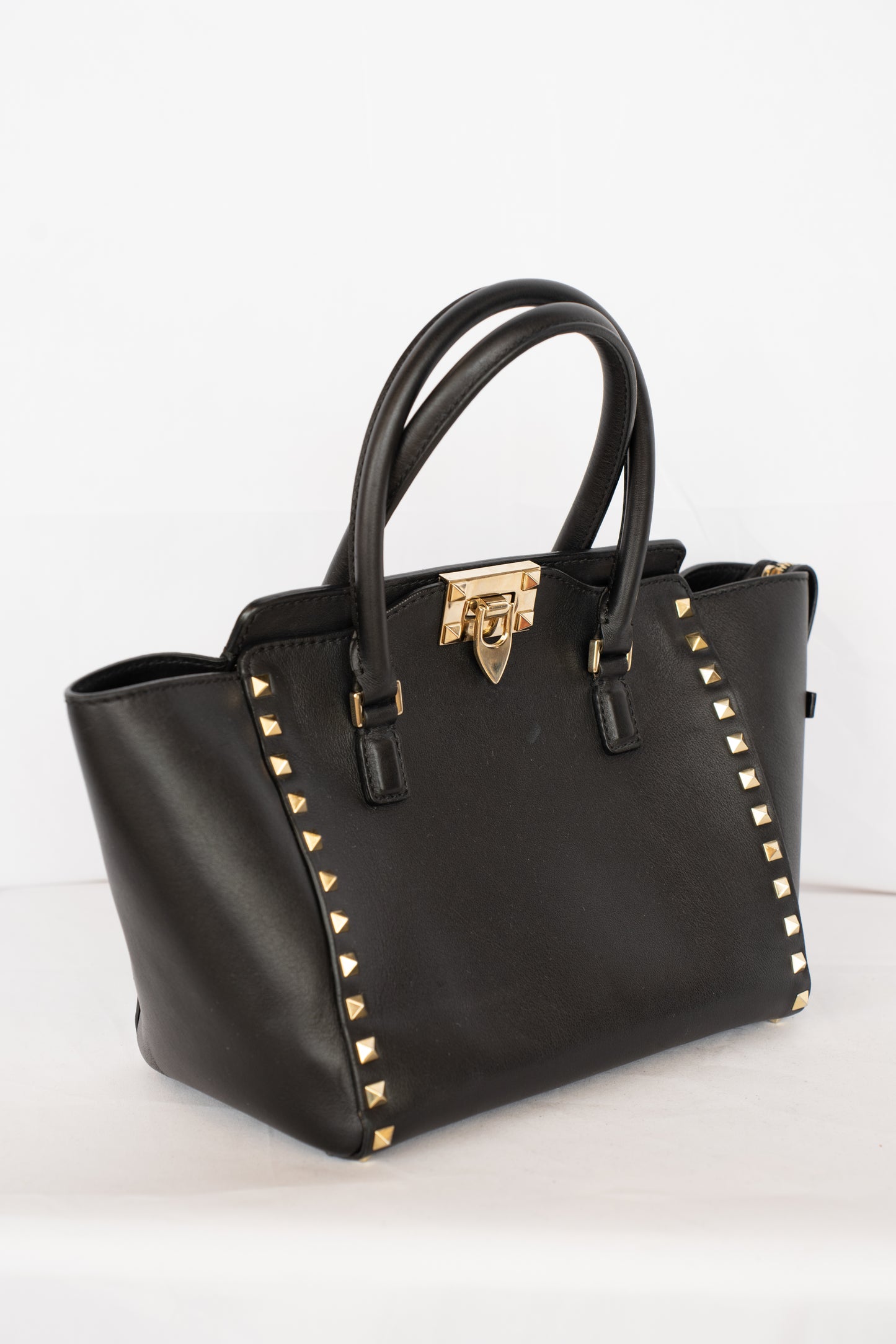 Valentino Black Small Rockstud Top Handle Tote