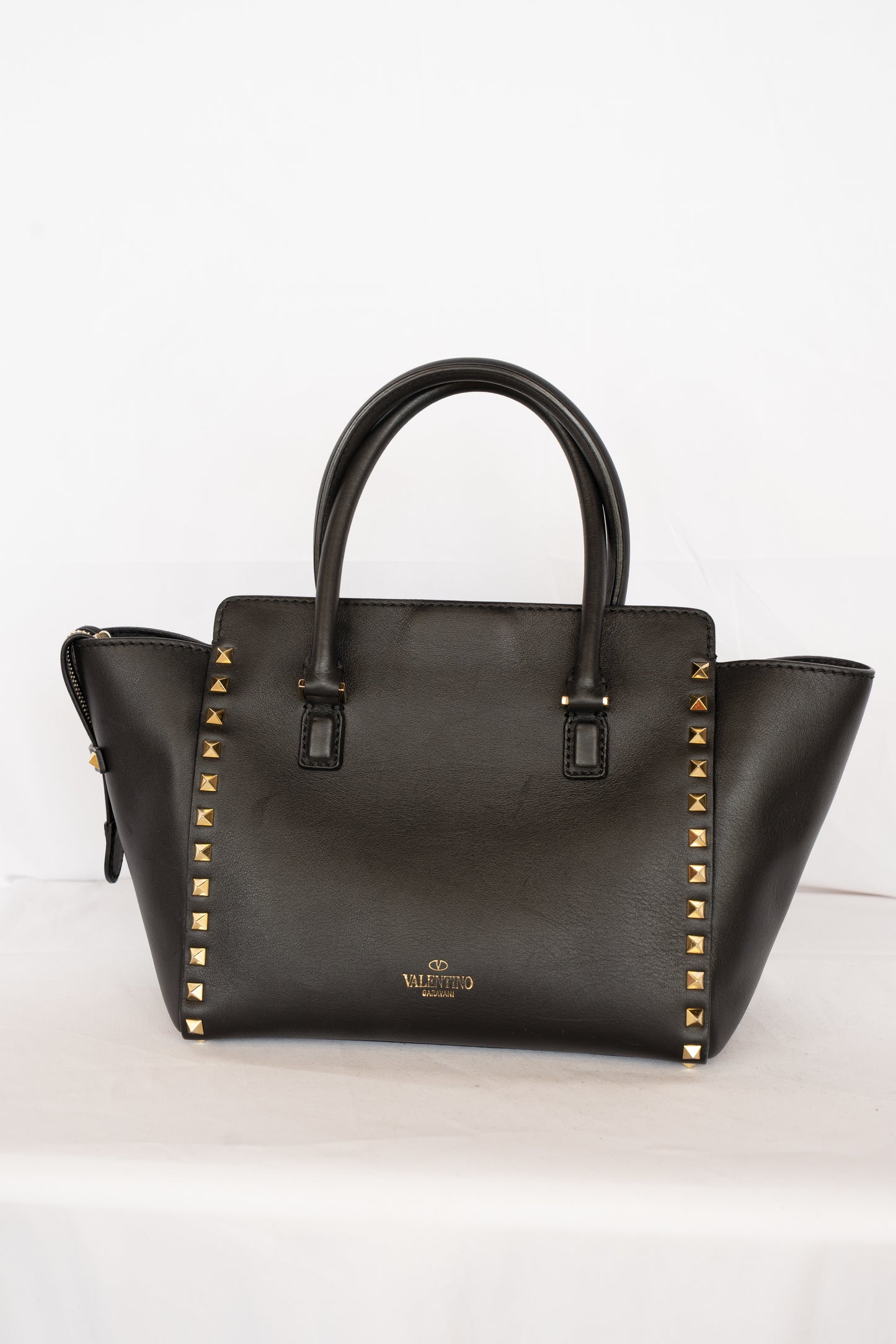 Valentino Black Small Rockstud Top Handle Tote