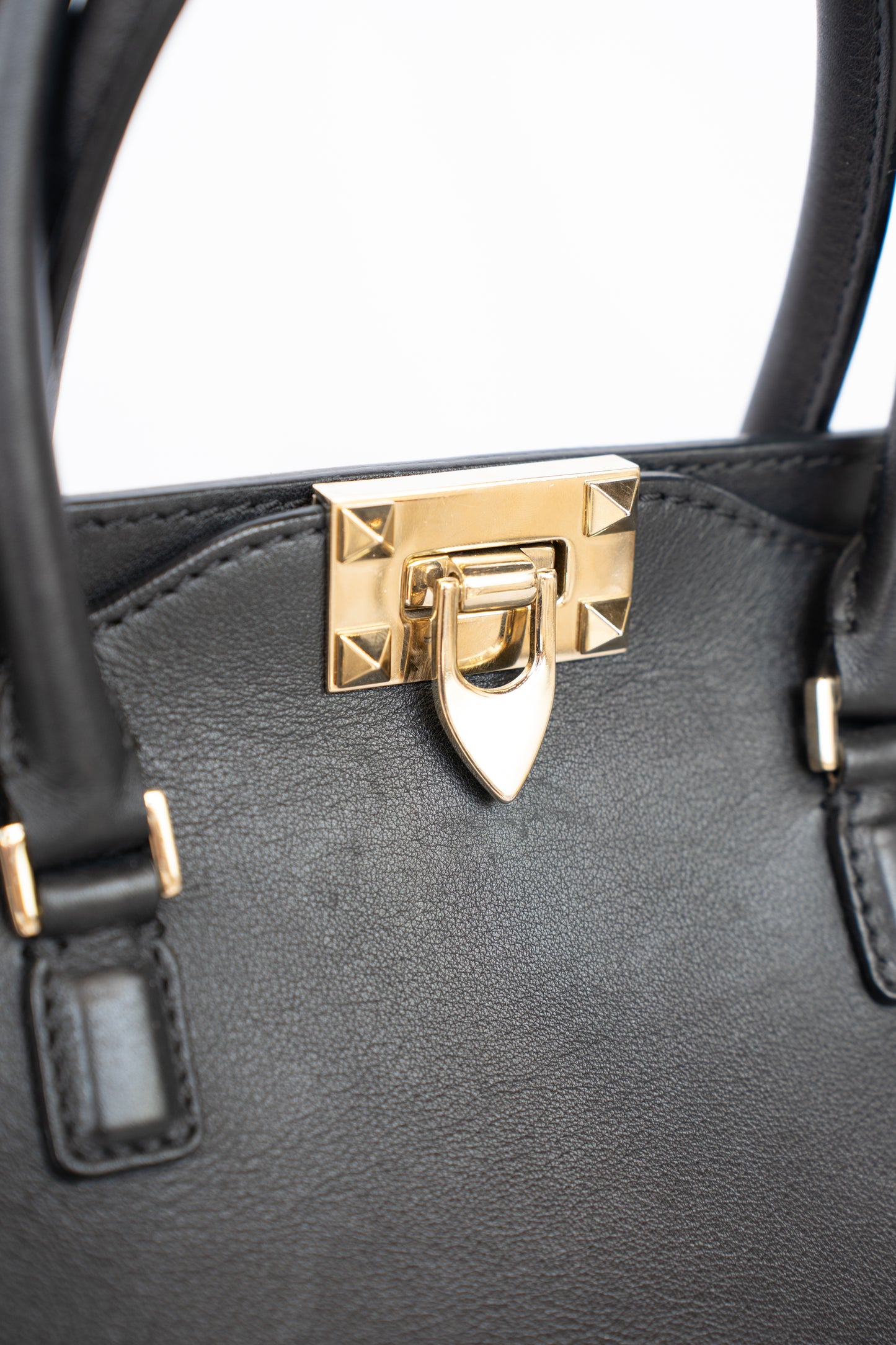 Valentino Black Small Rockstud Top Handle Tote