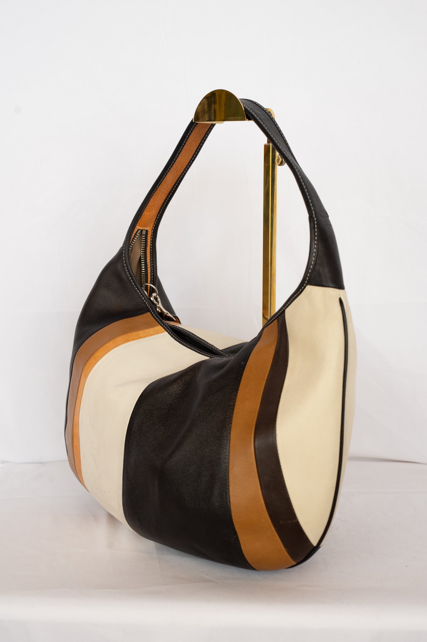 Coach Cream, Brown & Black Striped Shoulder Bag