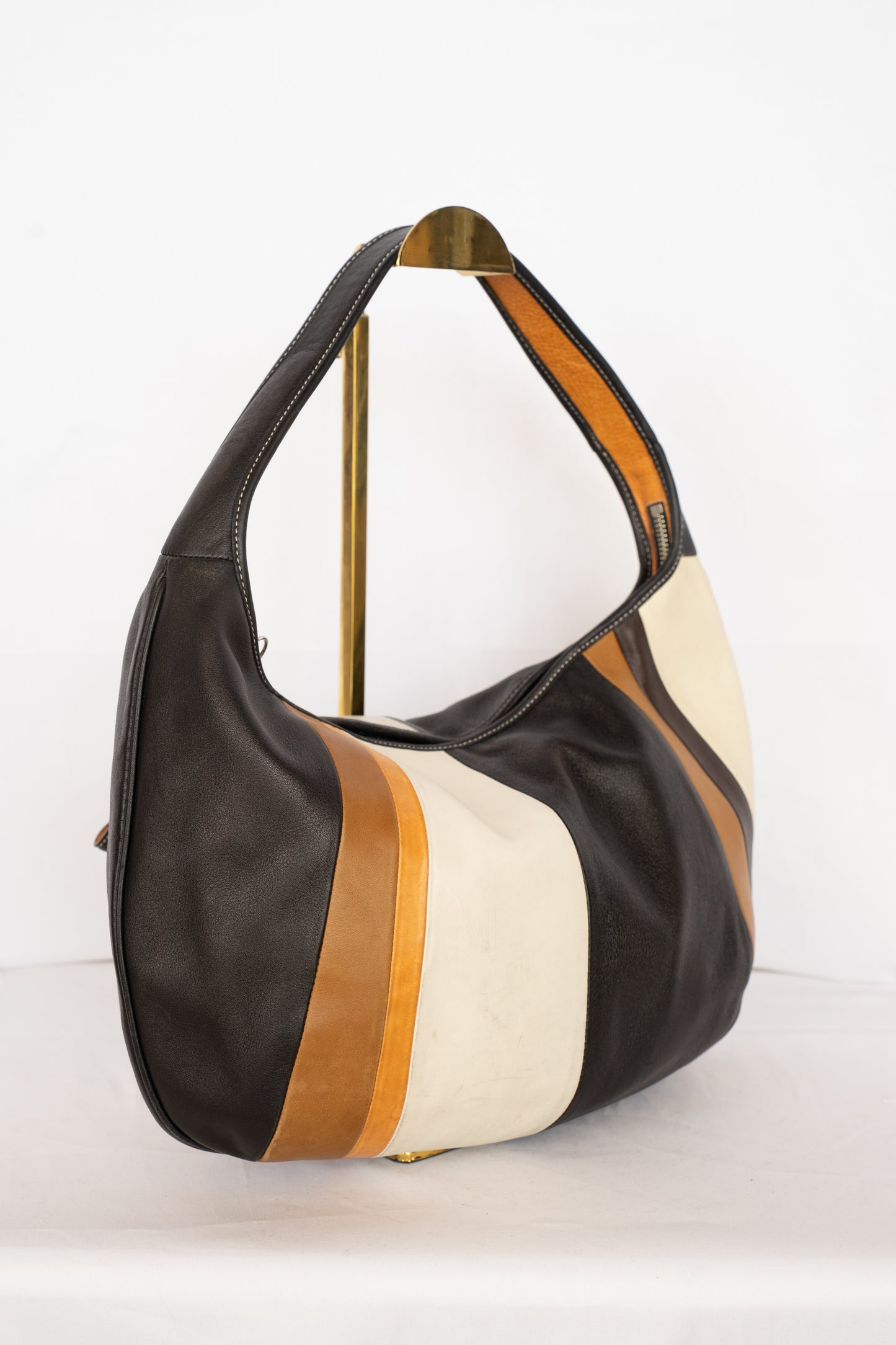Coach Cream, Brown & Black Striped Shoulder Bag
