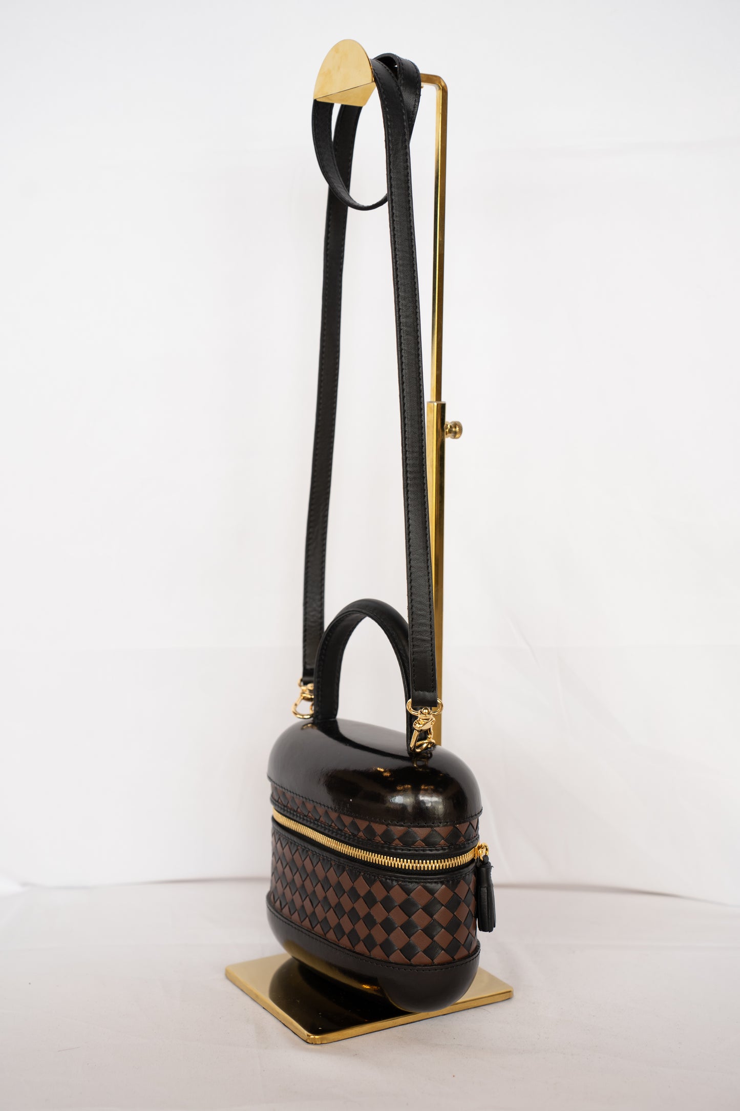 Scuola del Cuoio Black & Brown Woven Leather Top Handle Bag & Wallet Set