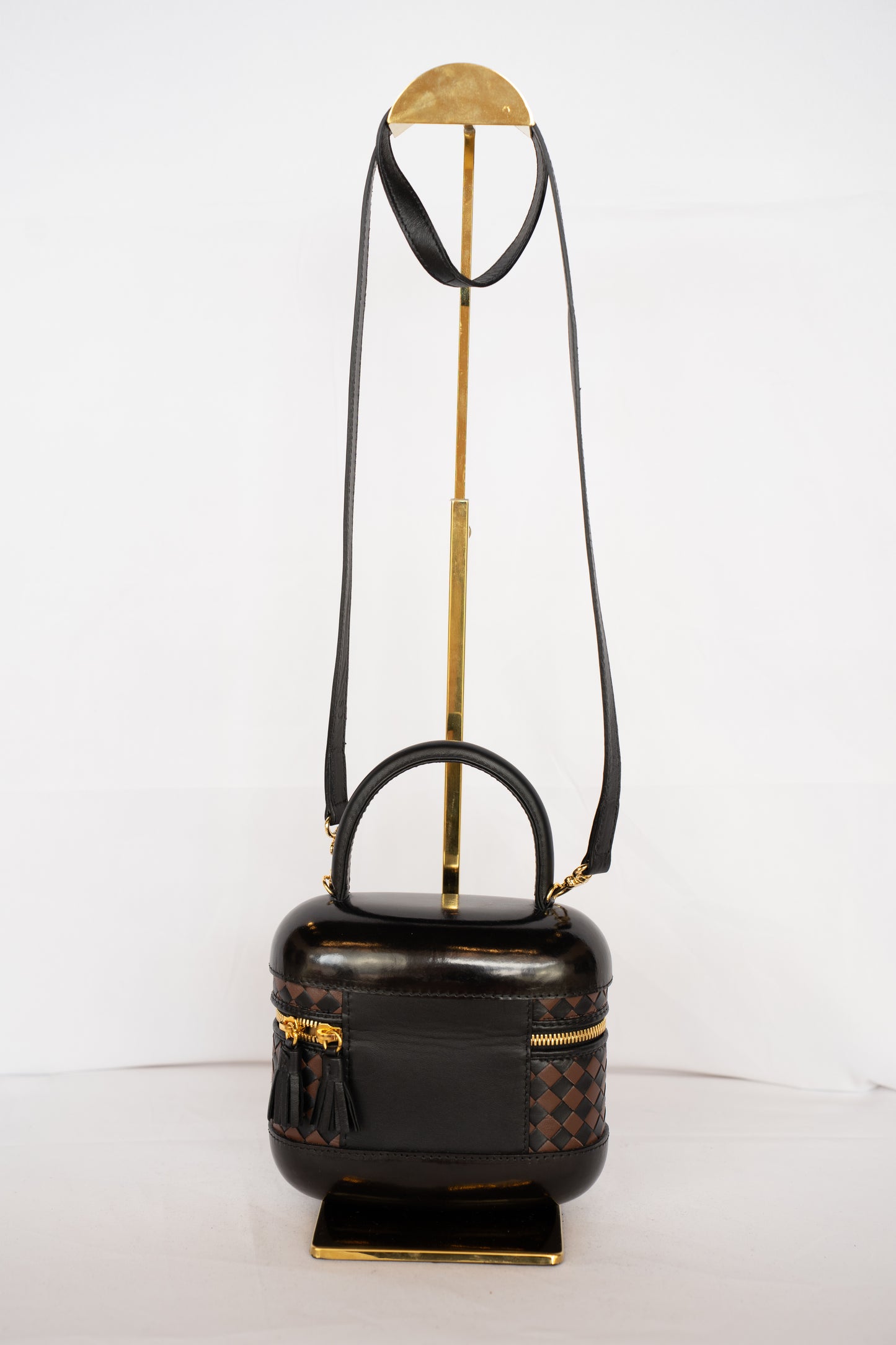 Scuola del Cuoio Black & Brown Woven Leather Top Handle Bag & Wallet Set