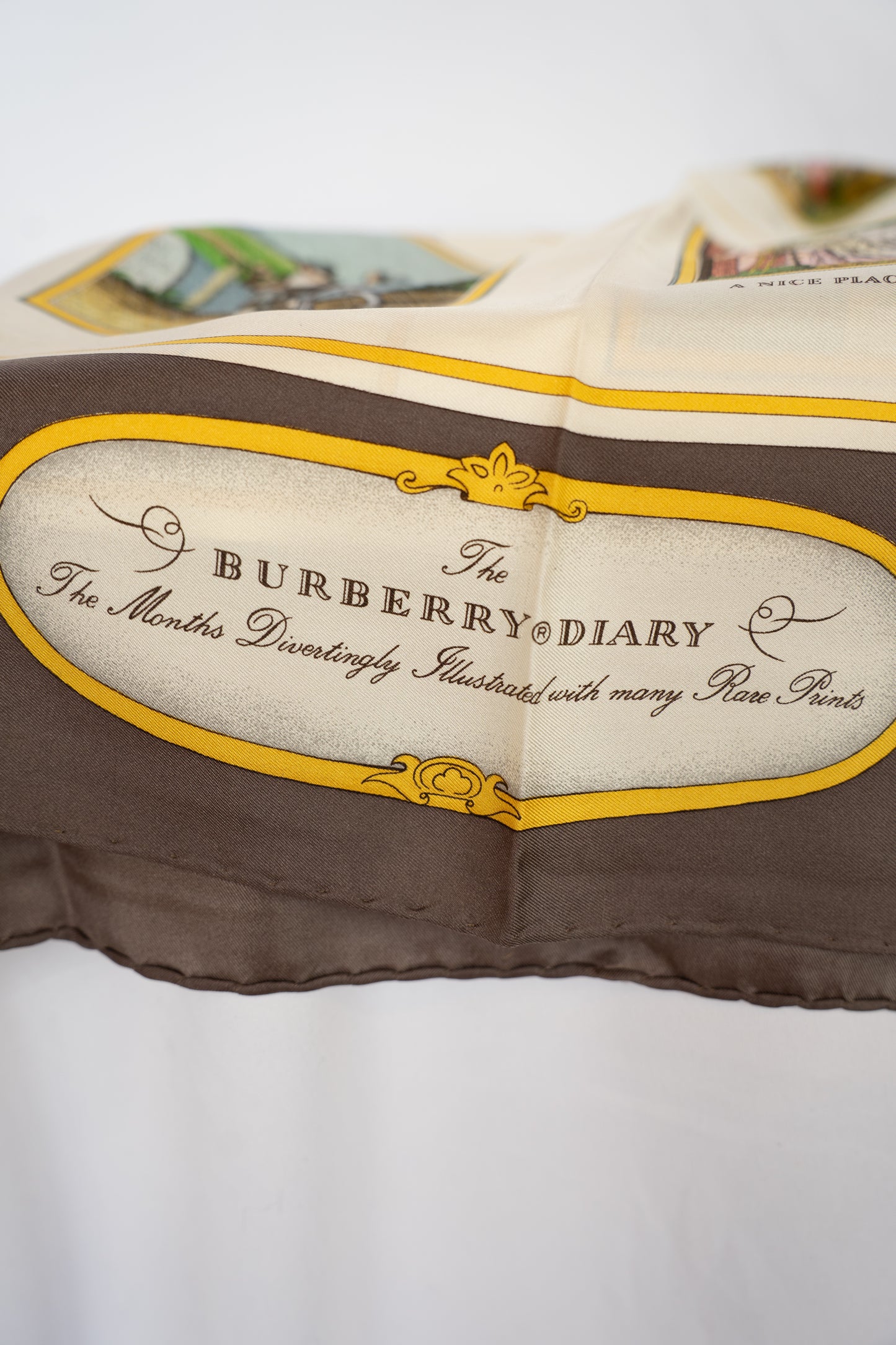 Burberry Silk Scarf w/ Paintings Print