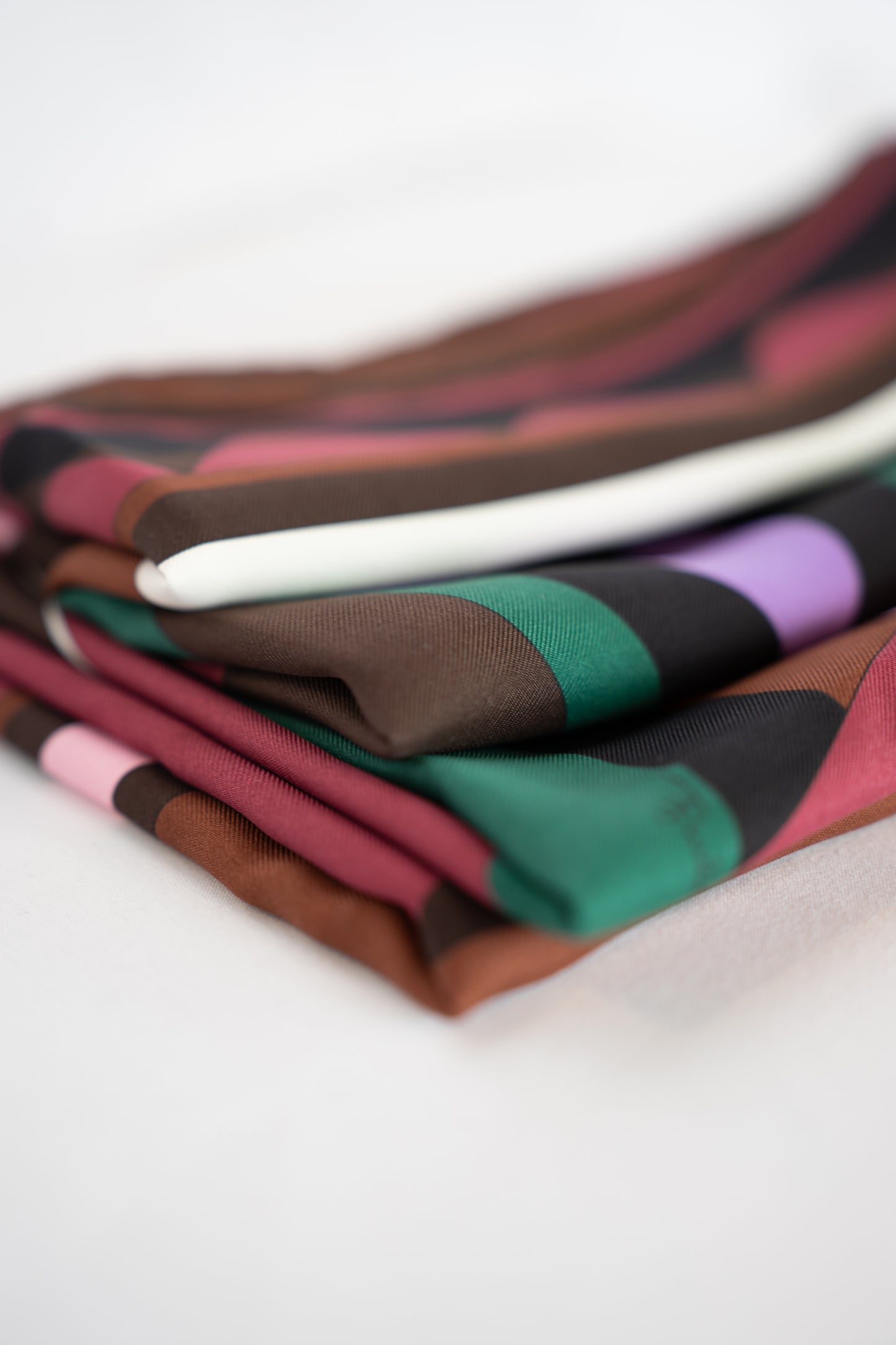 COMES WITH BOX - Emilio Pucci Silk Pink, Purple, Maroon, Green & Brown Art Deco Print Scarf
