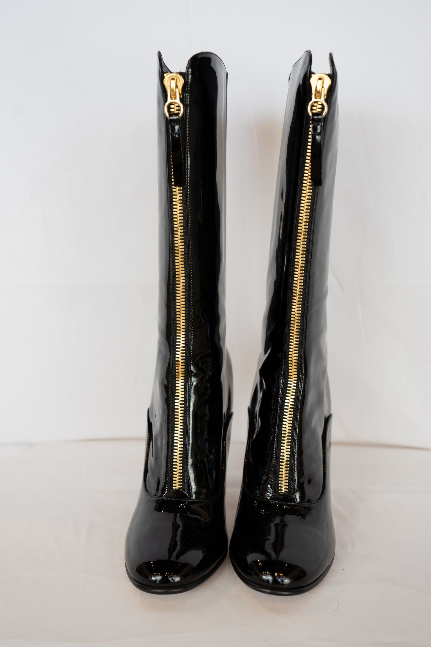 COMES WITH BOX - Valentino Garavani Black Patent Leather Mid-Calf Boots w/ Zipper Down the Front