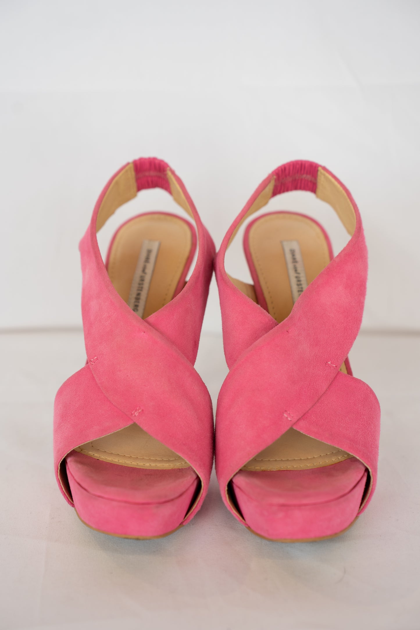 Diane Von Furstenberg Pink Suede Cross Strap Platform Heels