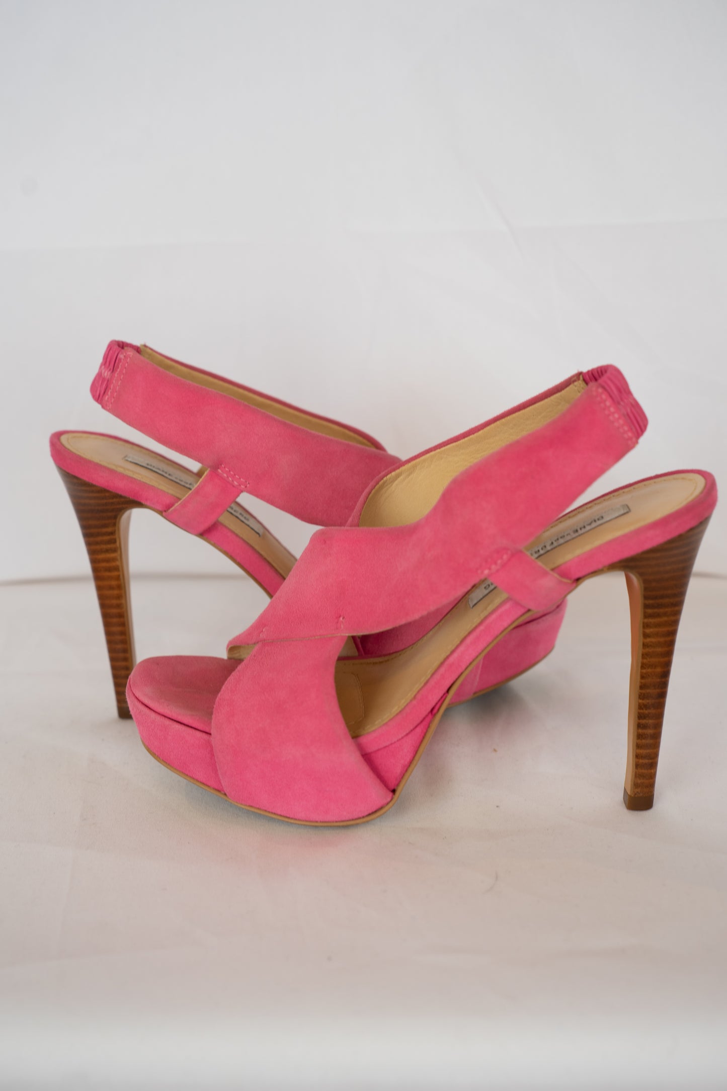Diane Von Furstenberg Pink Suede Cross Strap Platform Heels