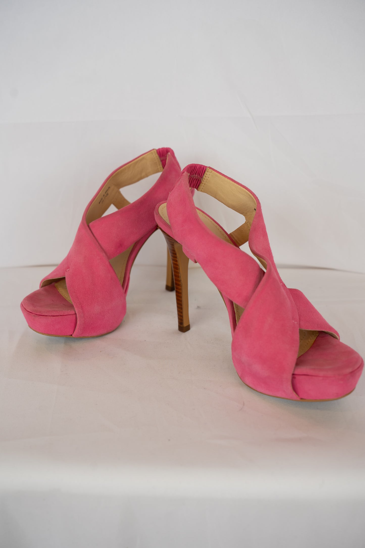 Diane Von Furstenberg Pink Suede Cross Strap Platform Heels
