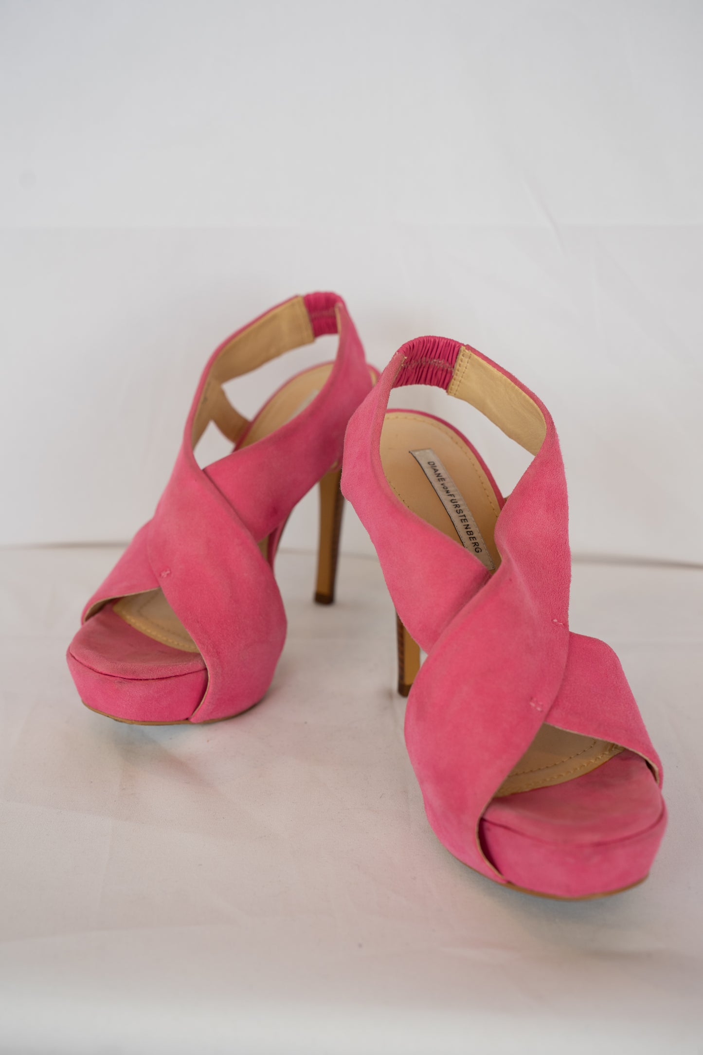 Diane Von Furstenberg Pink Suede Cross Strap Platform Heels