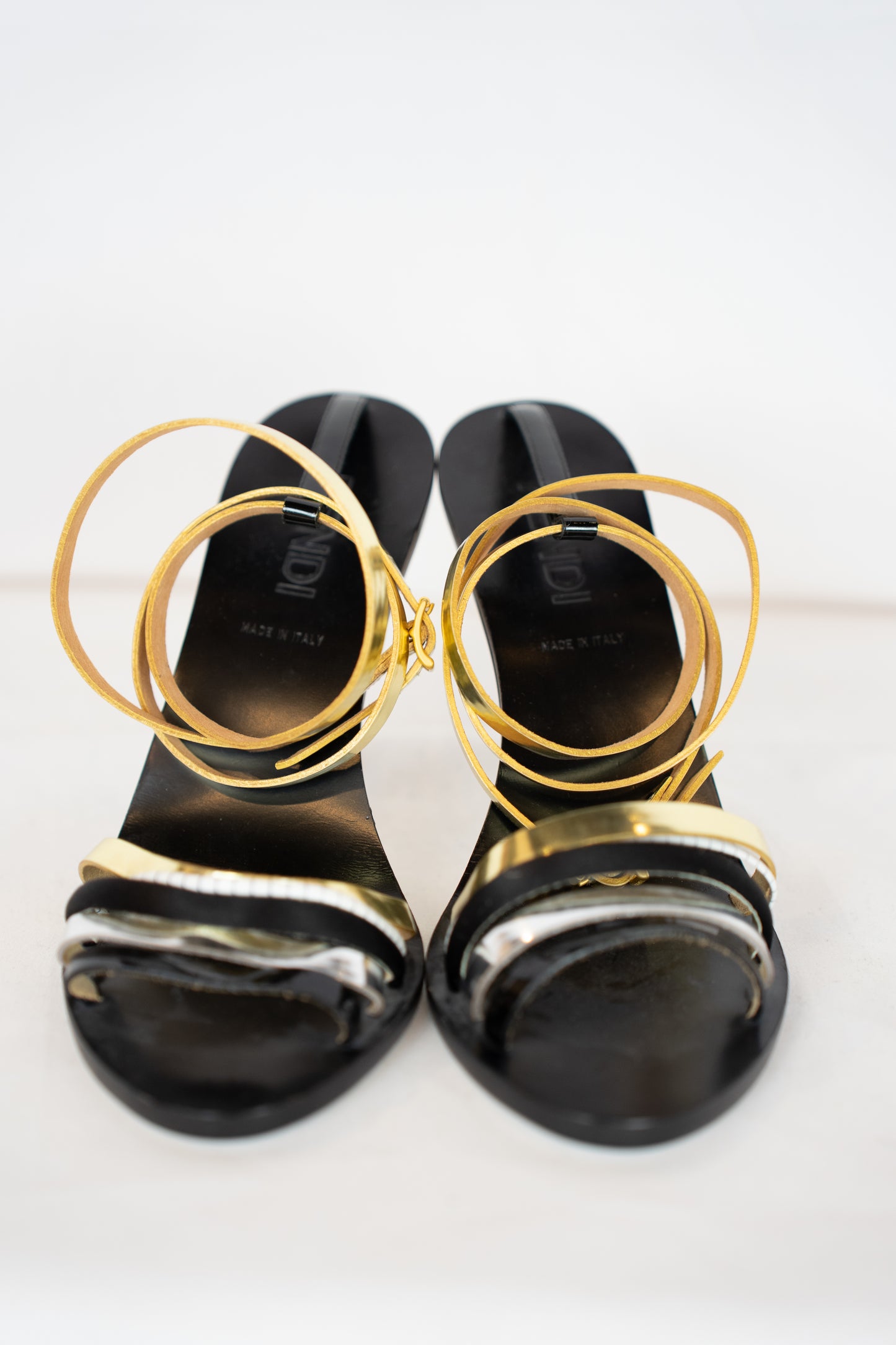 DUSTBAG - Fendi Gold Silver & Black Strappy Heeled Sandals