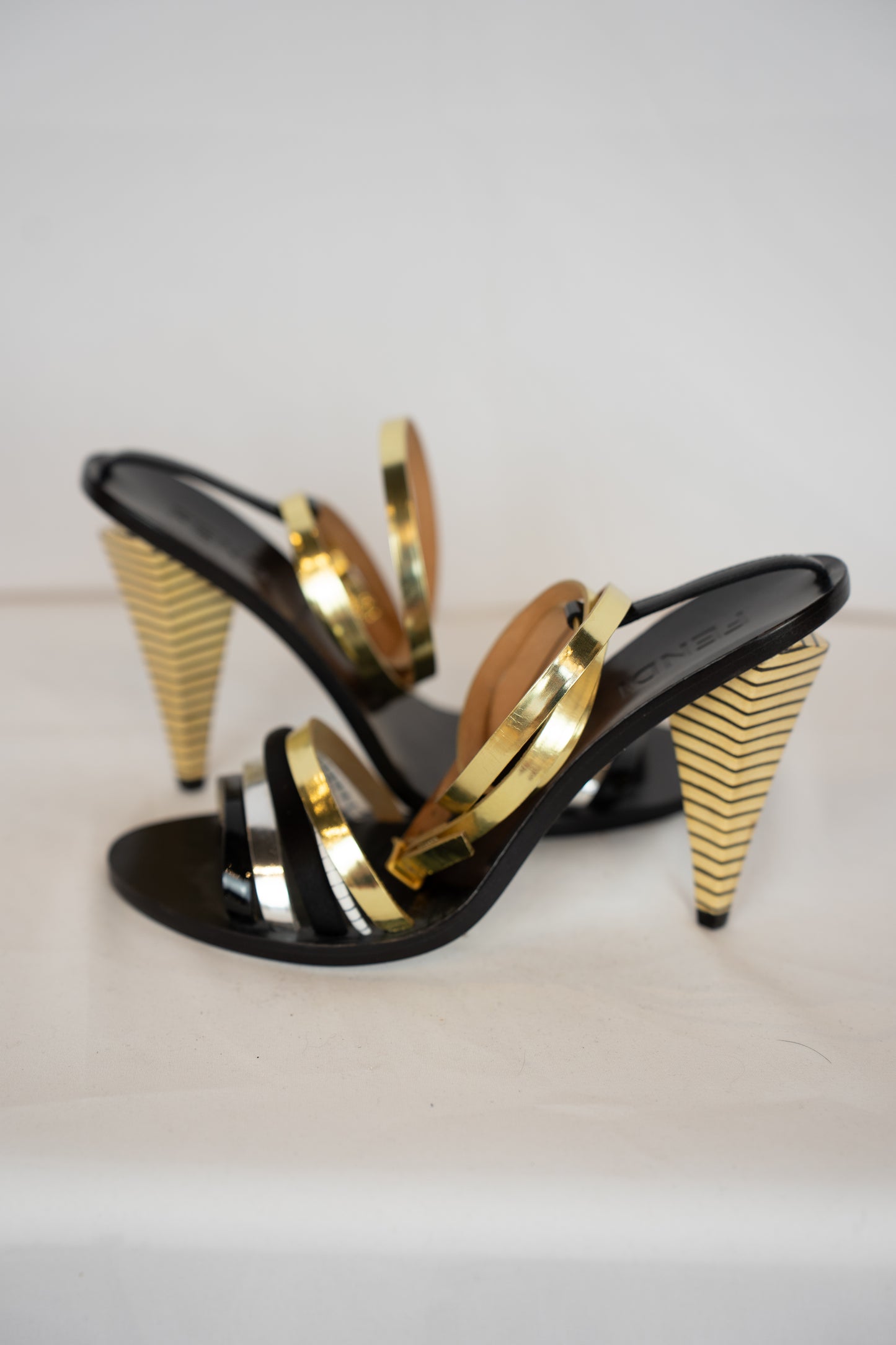 DUSTBAG - Fendi Gold Silver & Black Strappy Heeled Sandals