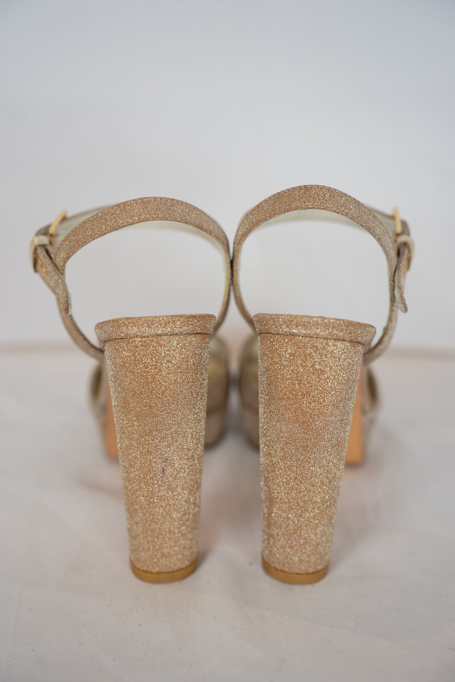 Stuart Weitzman Gold Sparkle Peep Toe Platfom Sandals