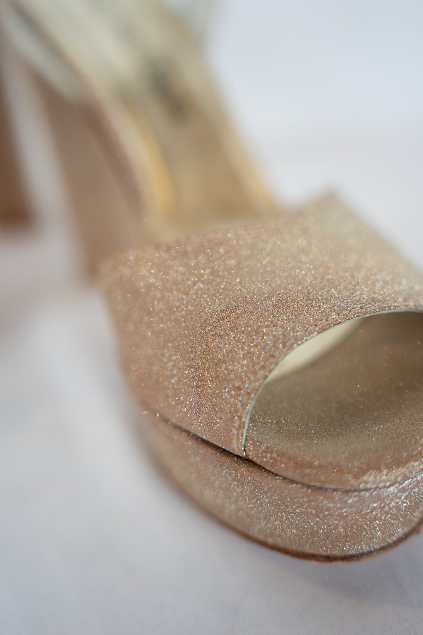 Stuart Weitzman Gold Sparkle Peep Toe Platfom Sandals