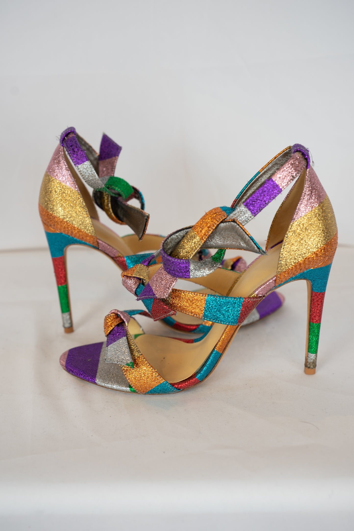 COMES WITH BOX - Alexandre Birman Glitter Sparkle Striped Heels